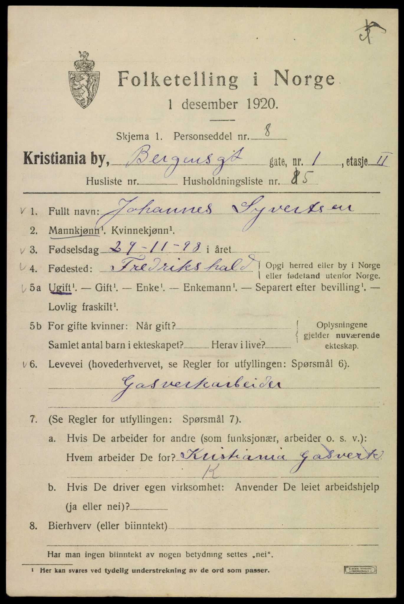 SAO, Folketelling 1920 for 0301 Kristiania kjøpstad, 1920, s. 152061