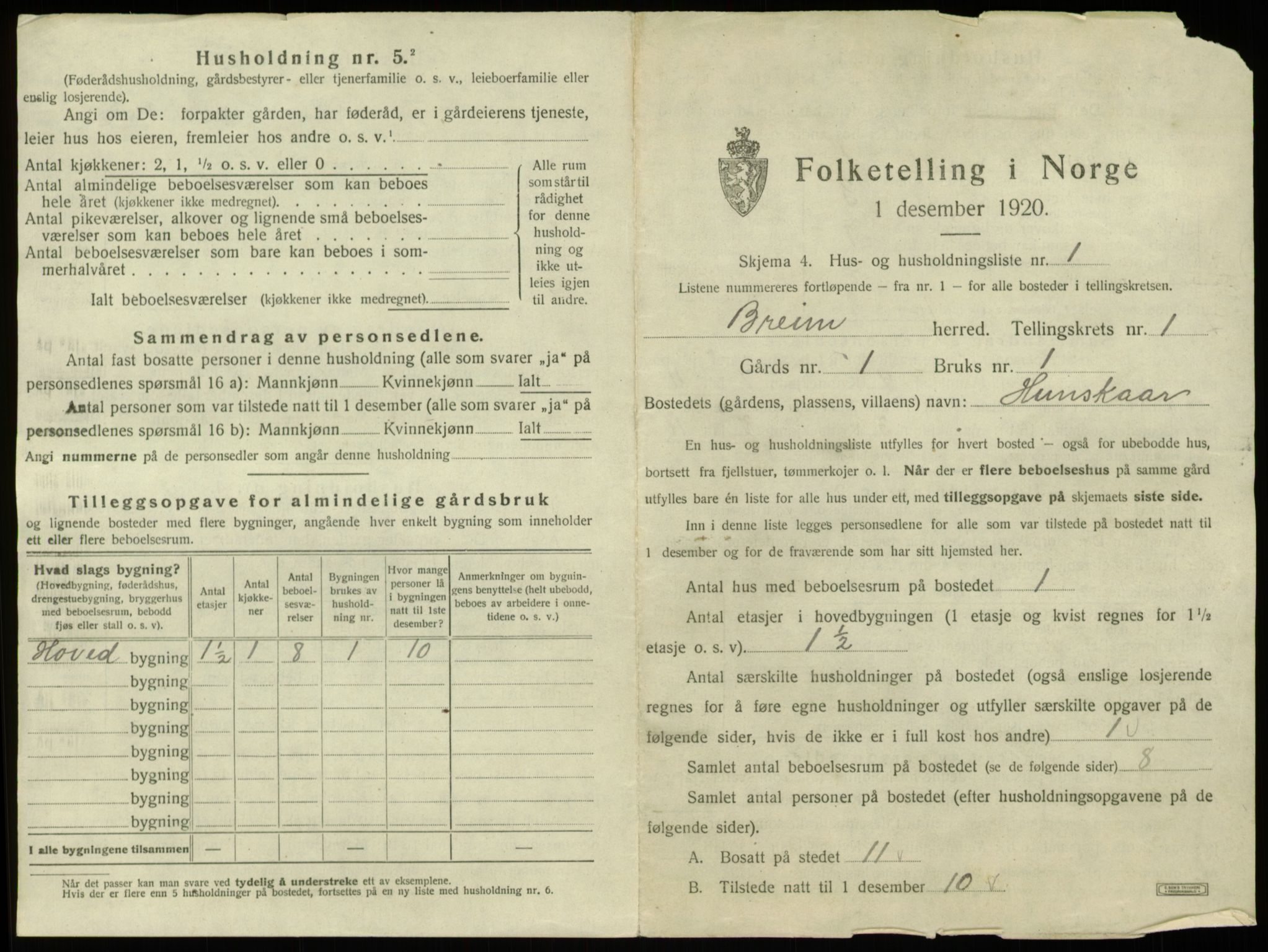 SAB, Folketelling 1920 for 1446 Breim herred, 1920, s. 39