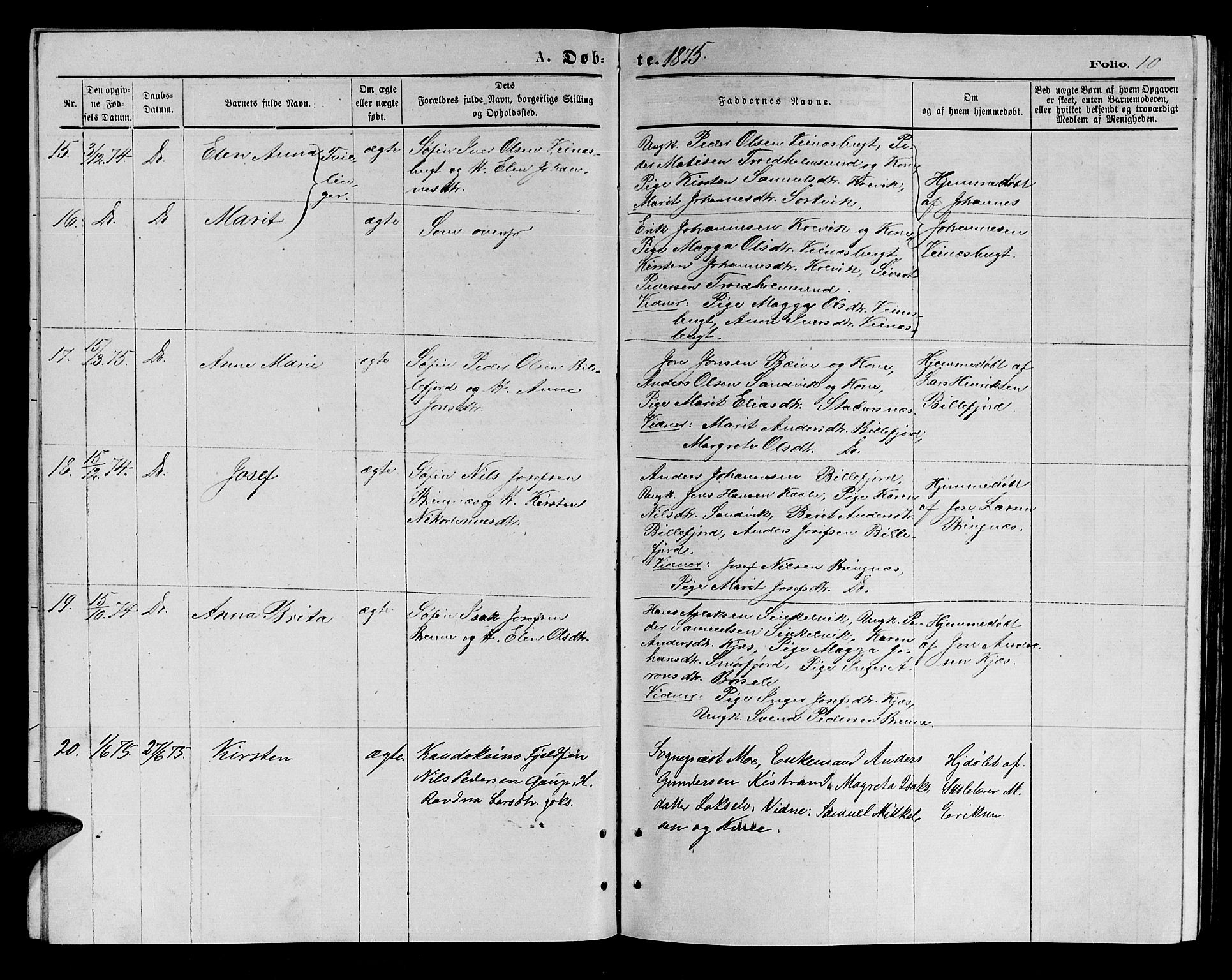 Kistrand/Porsanger sokneprestembete, AV/SATØ-S-1351/H/Hb/L0003.klokk: Klokkerbok nr. 3, 1874-1885, s. 10