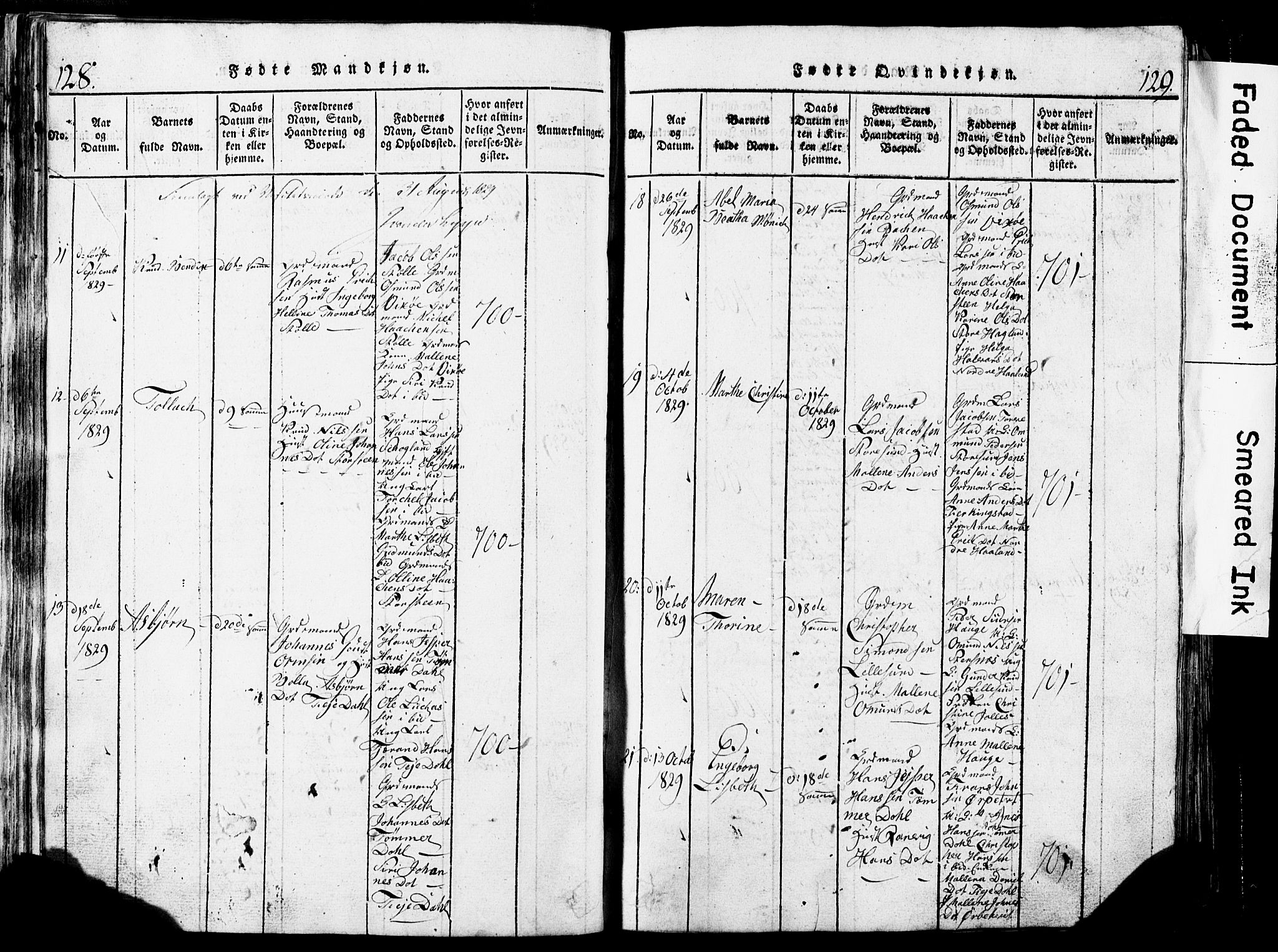 Torvastad sokneprestkontor, SAST/A -101857/H/Ha/Hab/L0002: Klokkerbok nr. B 2, 1817-1834, s. 128-129