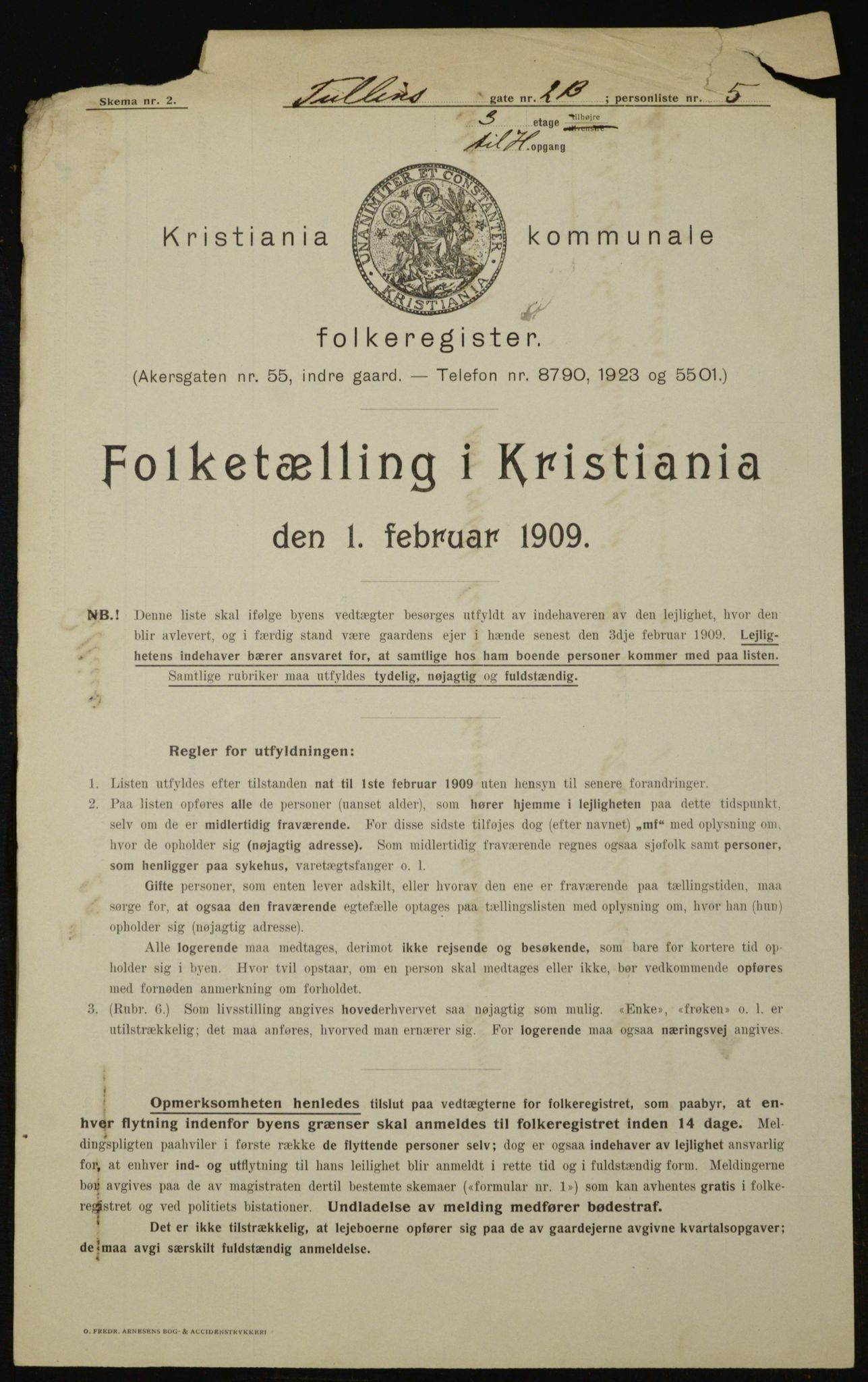 OBA, Kommunal folketelling 1.2.1909 for Kristiania kjøpstad, 1909, s. 106386