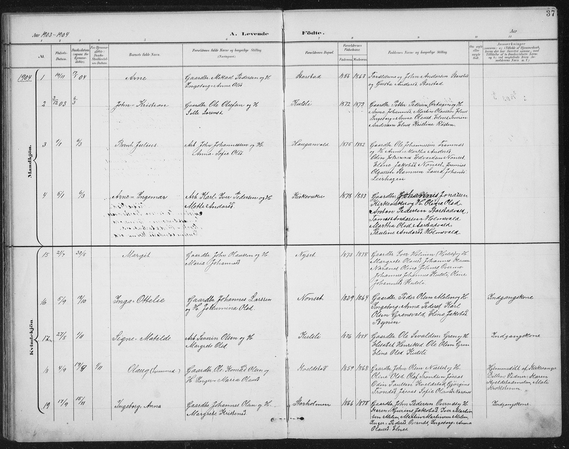 Ministerialprotokoller, klokkerbøker og fødselsregistre - Nord-Trøndelag, AV/SAT-A-1458/724/L0269: Klokkerbok nr. 724C05, 1899-1920, s. 37