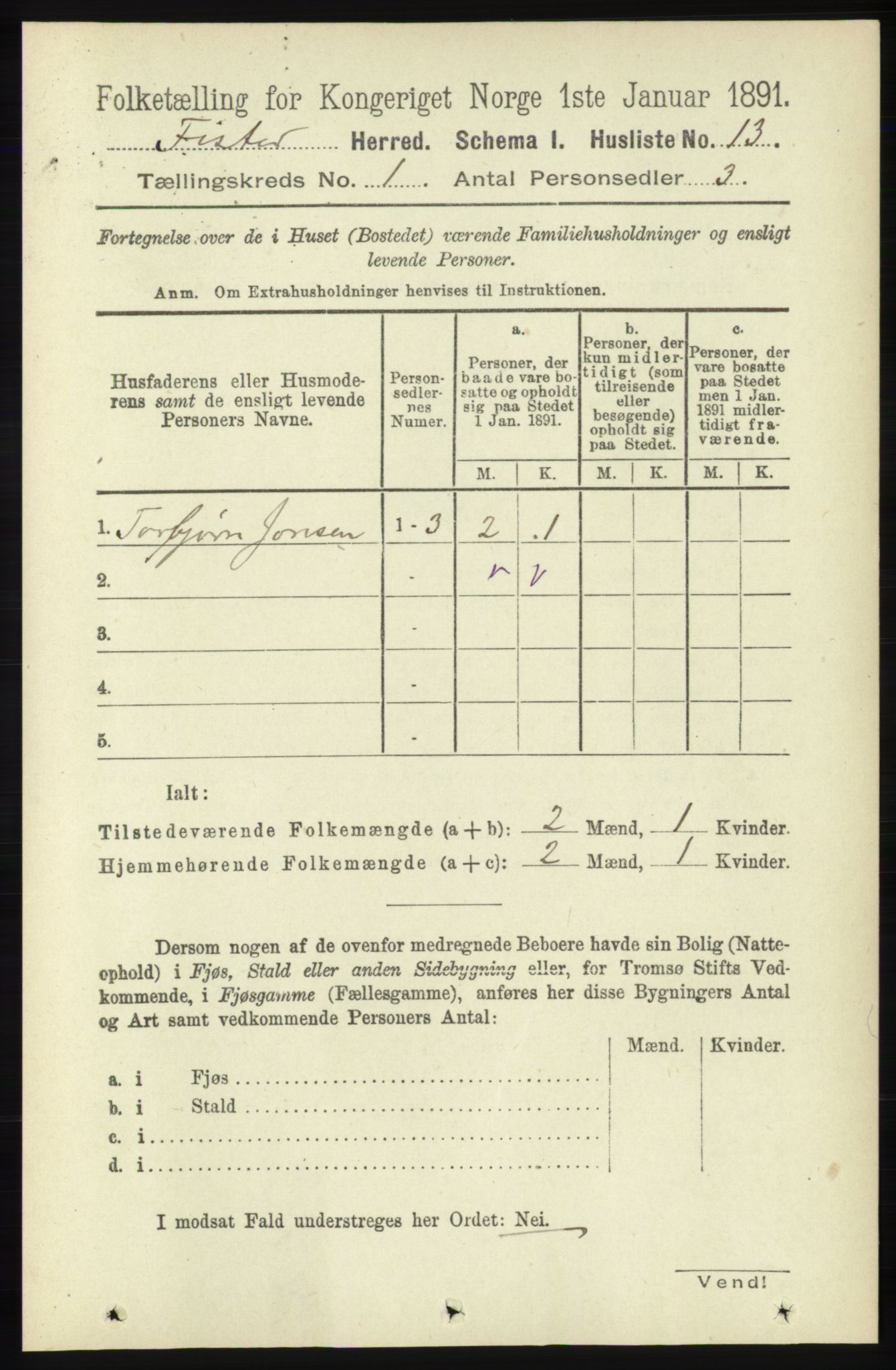 RA, Folketelling 1891 for 1132 Fister herred, 1891, s. 26