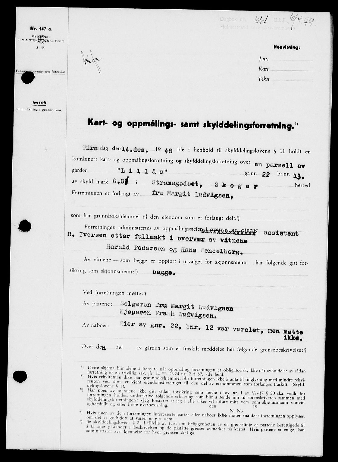Holmestrand sorenskriveri, SAKO/A-67/G/Ga/Gaa/L0066: Pantebok nr. A-66, 1949-1949, Dagboknr: 661/1949