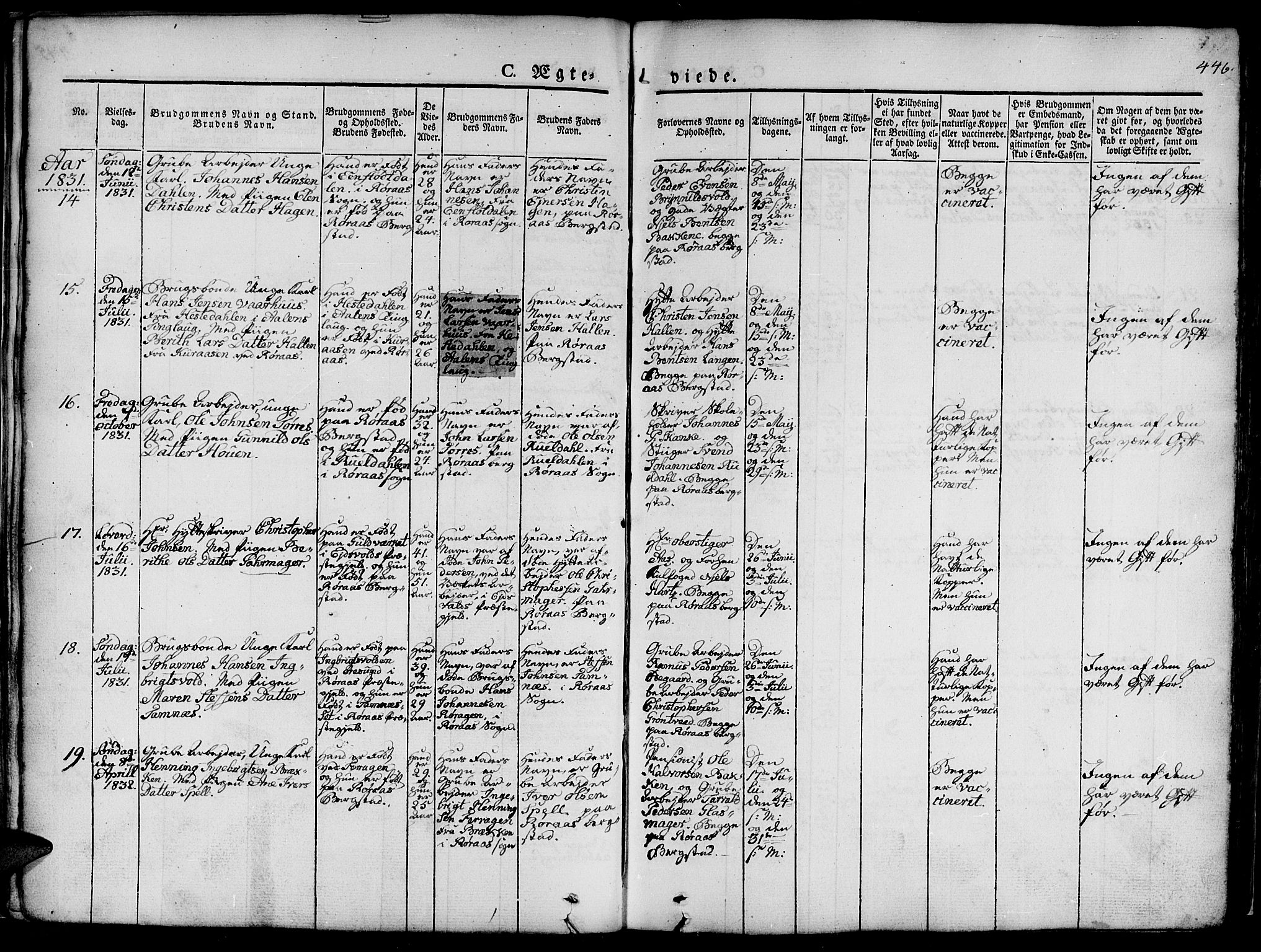 Ministerialprotokoller, klokkerbøker og fødselsregistre - Sør-Trøndelag, SAT/A-1456/681/L0939: Klokkerbok nr. 681C03, 1829-1855, s. 446