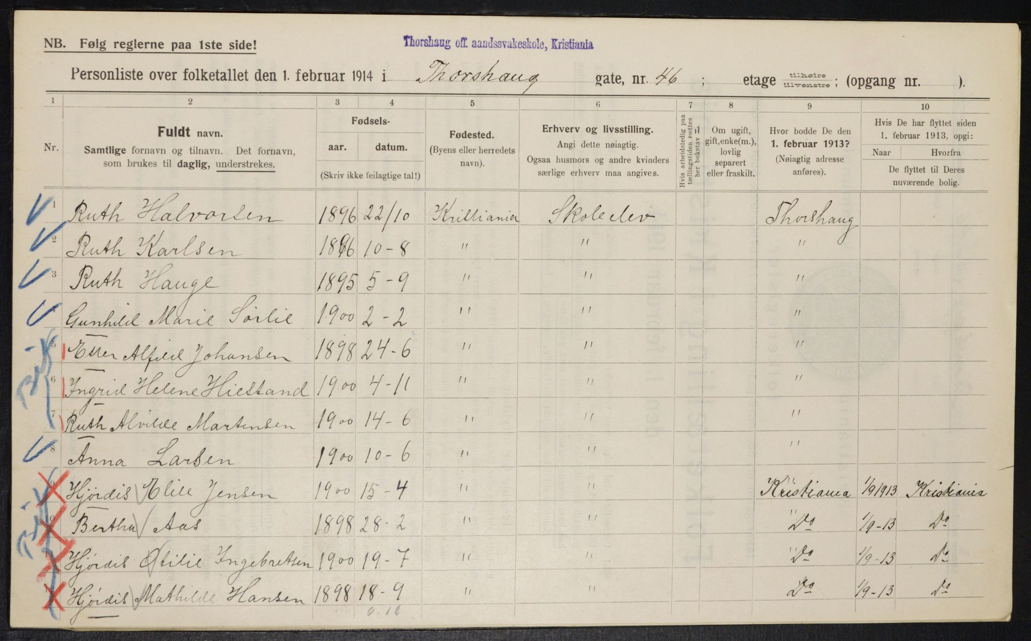 OBA, Kommunal folketelling 1.2.1914 for Kristiania, 1914, s. 115818