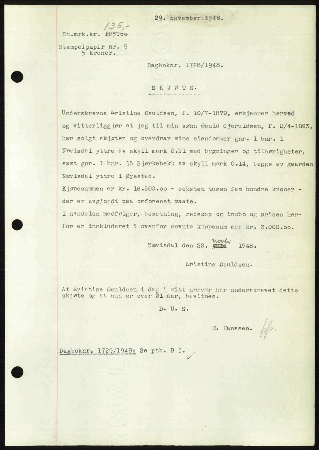 Nedenes sorenskriveri, SAK/1221-0006/G/Gb/Gba/L0060: Pantebok nr. A12, 1948-1949, Dagboknr: 1728/1948