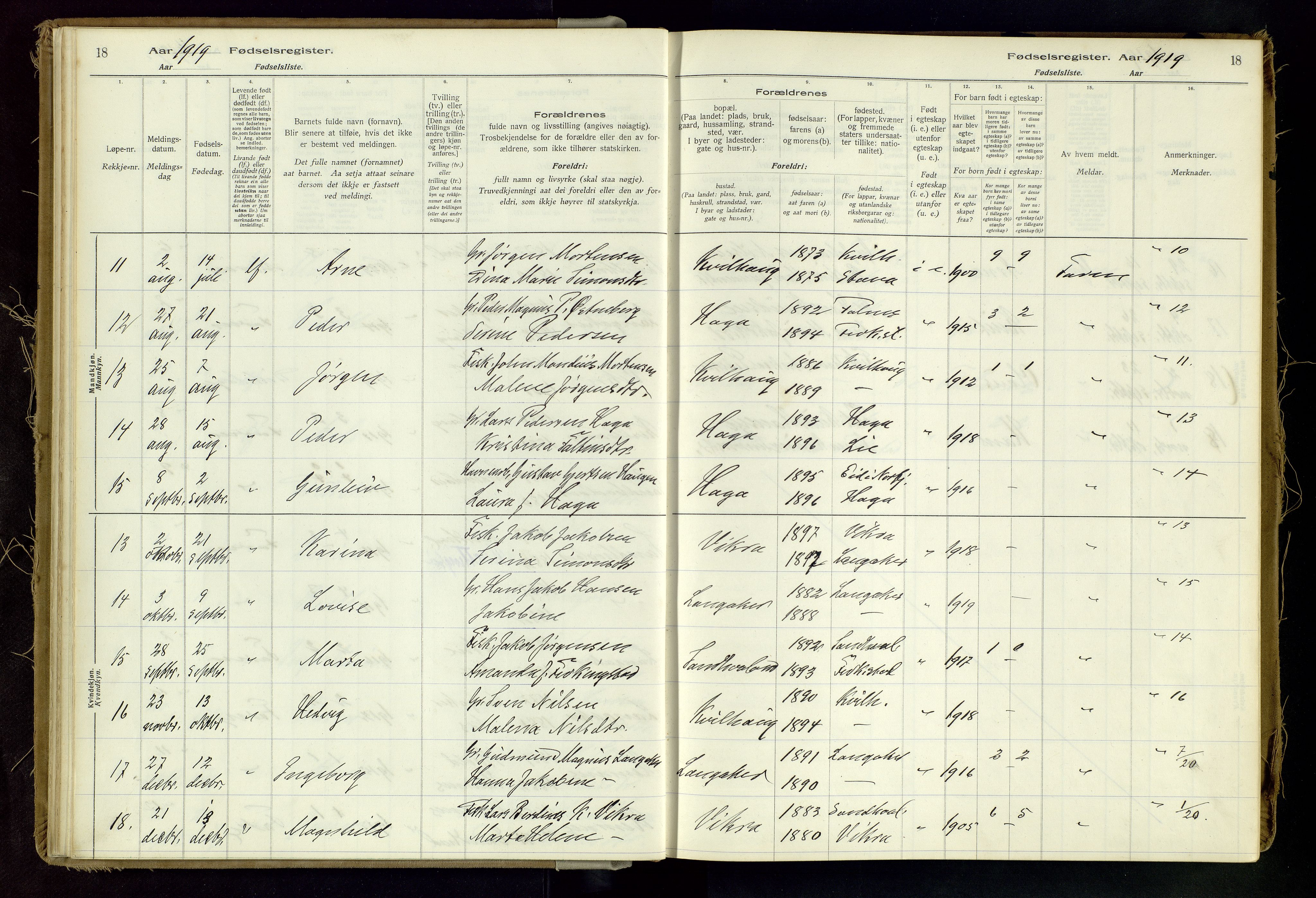 Skudenes sokneprestkontor, SAST/A -101849/I/Id/L0002: Fødselsregister nr. 2, 1916-1962, s. 18