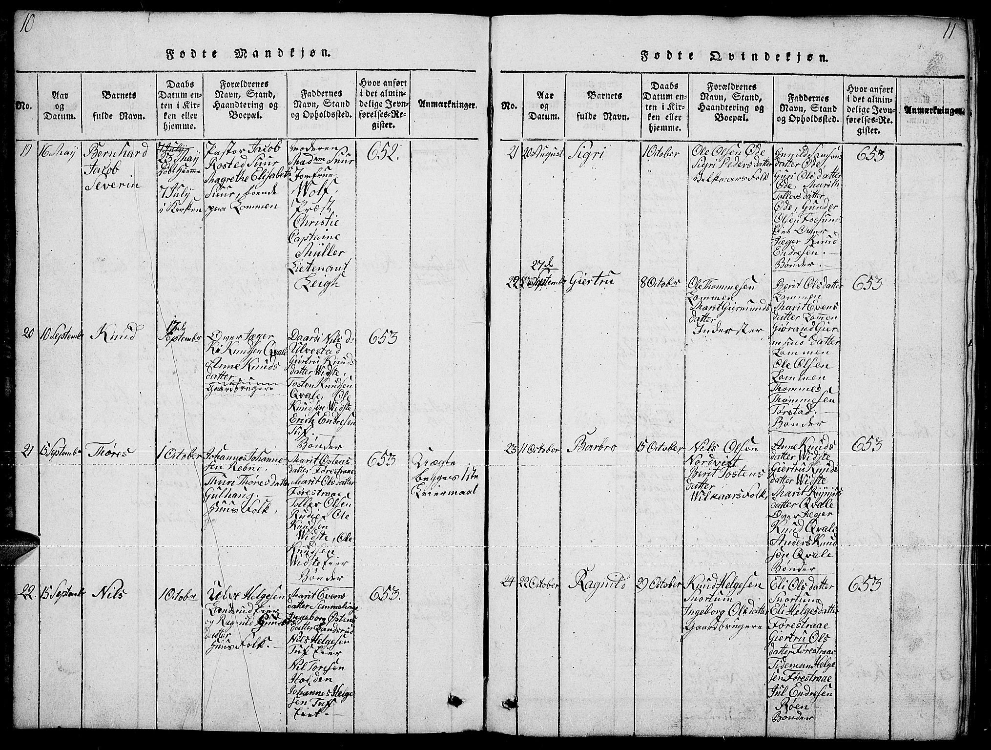 Slidre prestekontor, AV/SAH-PREST-134/H/Ha/Hab/L0001: Klokkerbok nr. 1, 1814-1838, s. 10-11