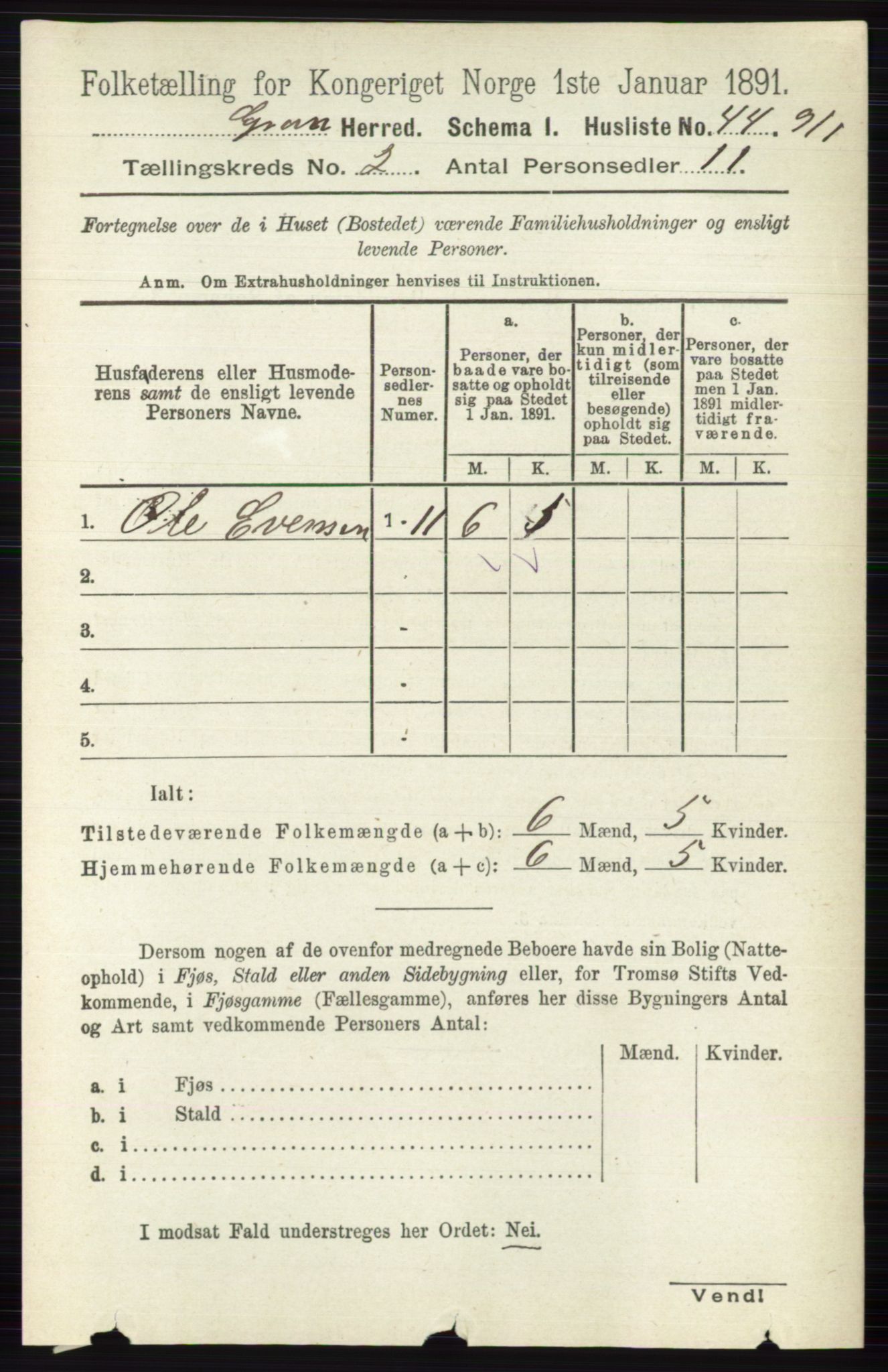 RA, Folketelling 1891 for 0534 Gran herred, 1891, s. 323