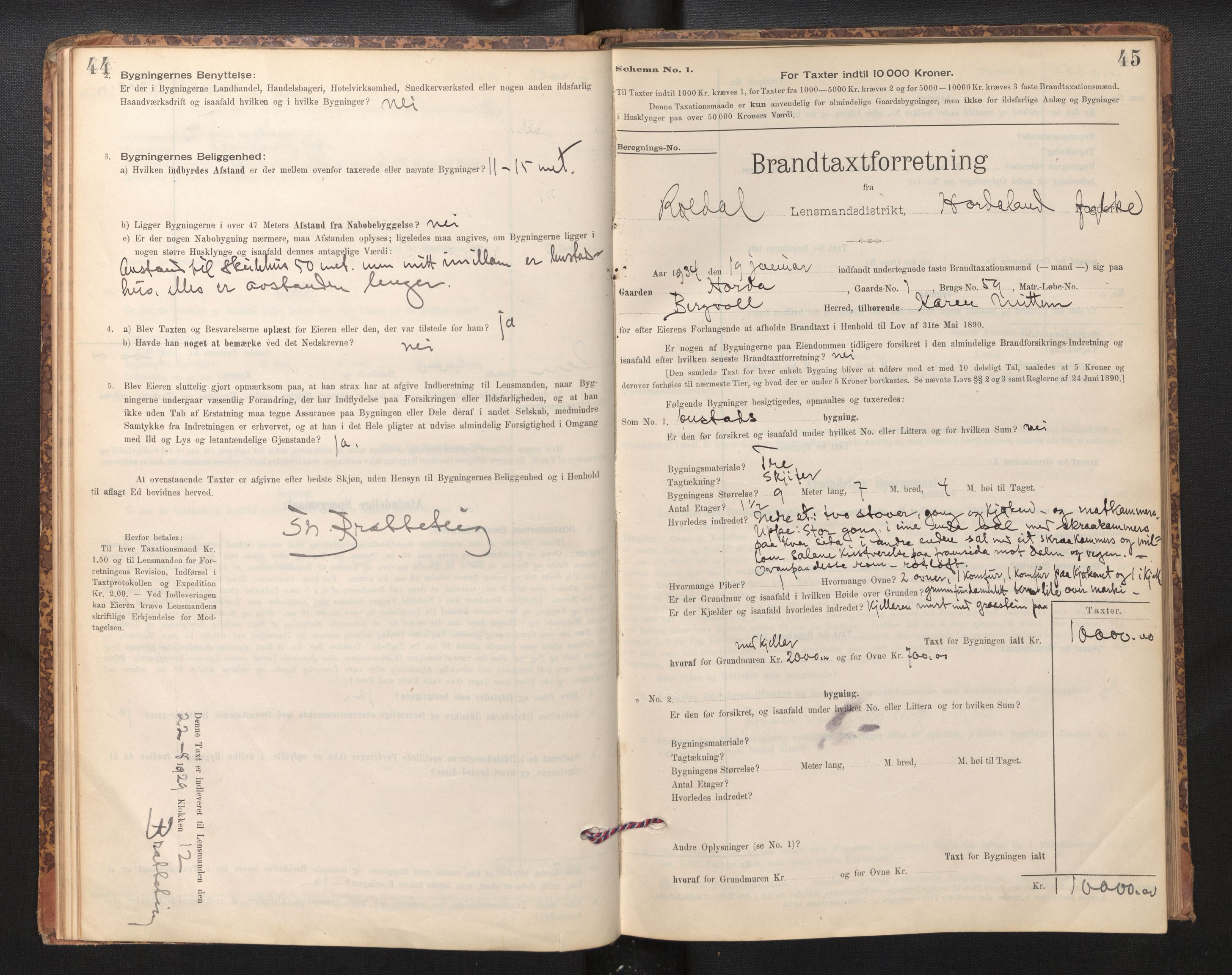 Lensmannen i Røldal, AV/SAB-A-34501/0012/L0003: Branntakstprotokoll, skjematakst, 1904-1936, s. 44-45