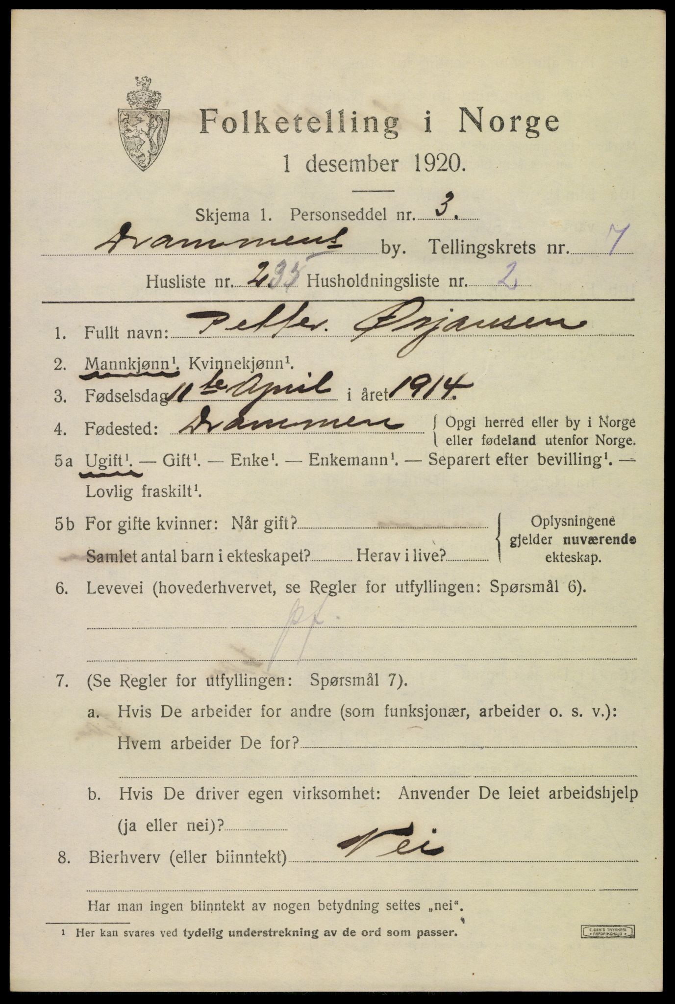 SAKO, Folketelling 1920 for 0602 Drammen kjøpstad, 1920, s. 51661