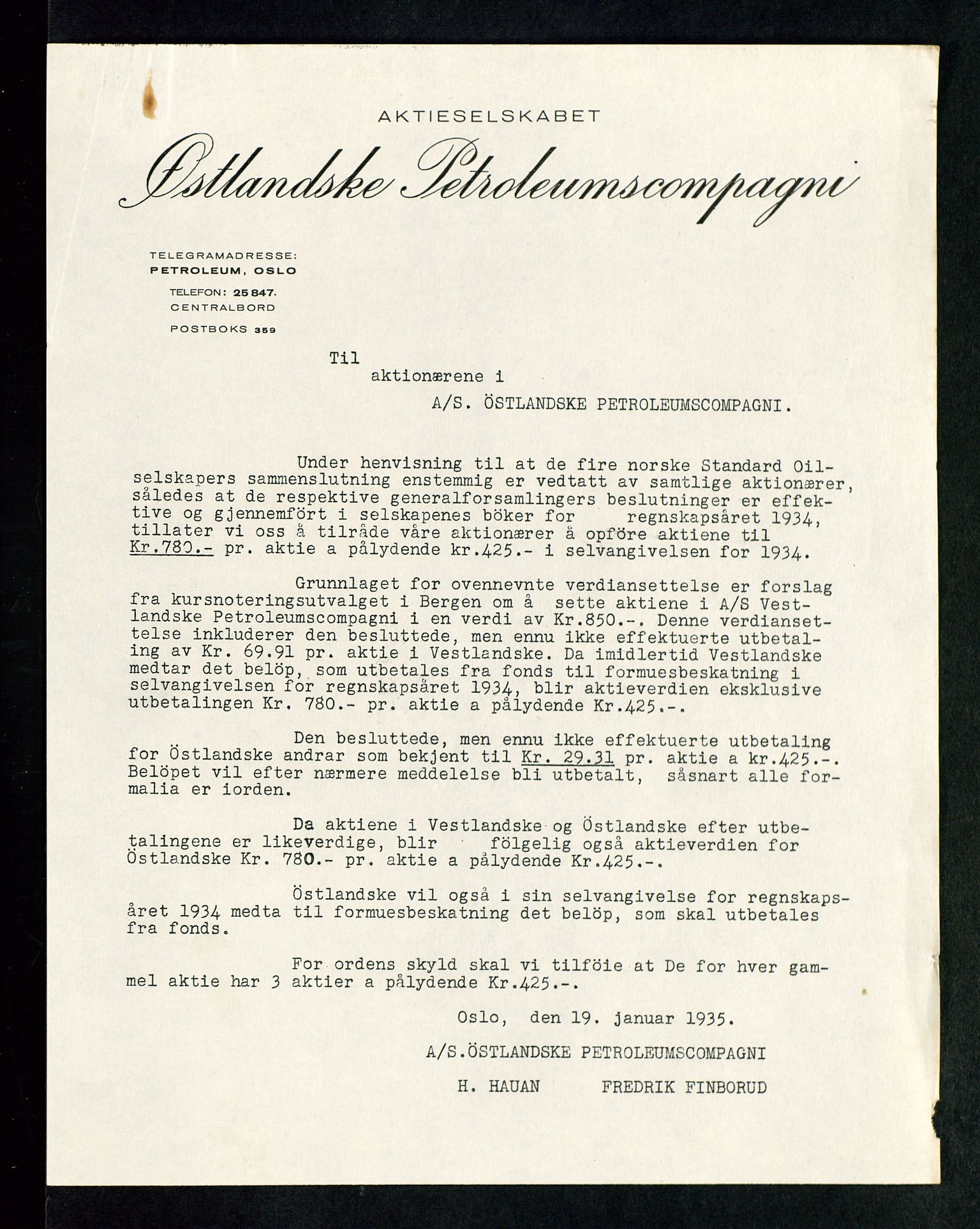 PA 1534 - Østlandske Petroleumscompagni A/S, AV/SAST-A-101954/A/Aa/L0002/0002: Generalforsamlinger. / Ekstraordinær generalforsamling, 1934, s. 5