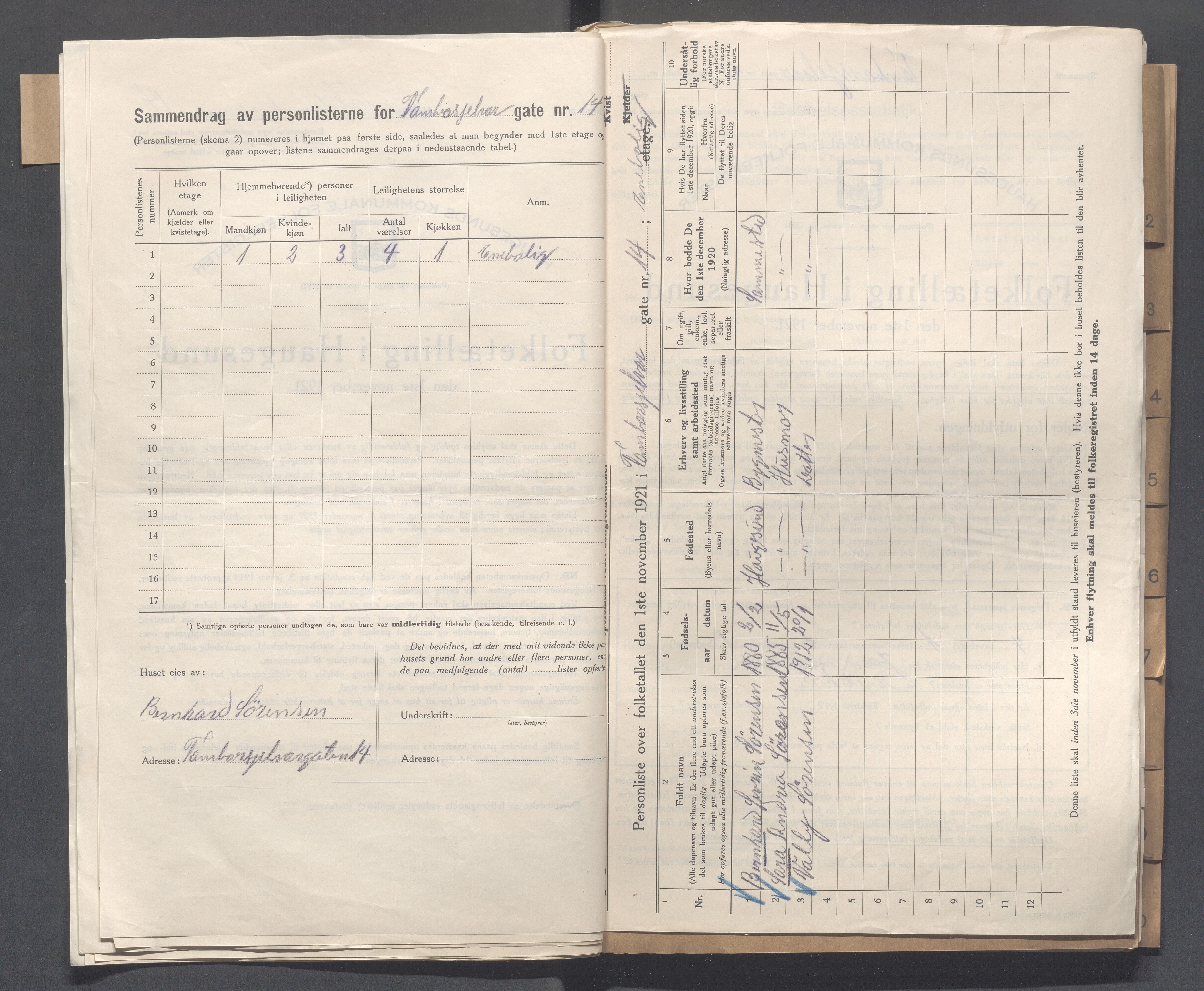 IKAR, Kommunal folketelling 1.11.1921 for Haugesund, 1921, s. 5392