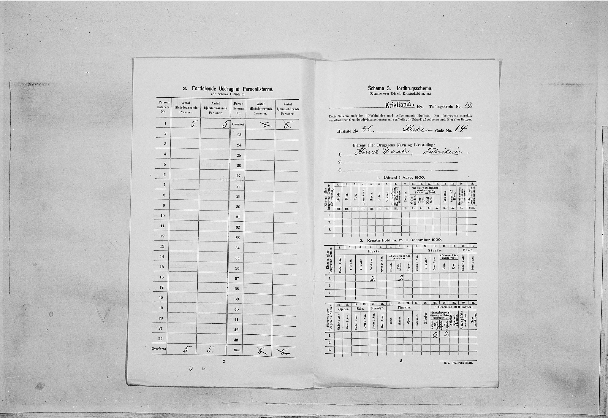 SAO, Folketelling 1900 for 0301 Kristiania kjøpstad, 1900, s. 45786