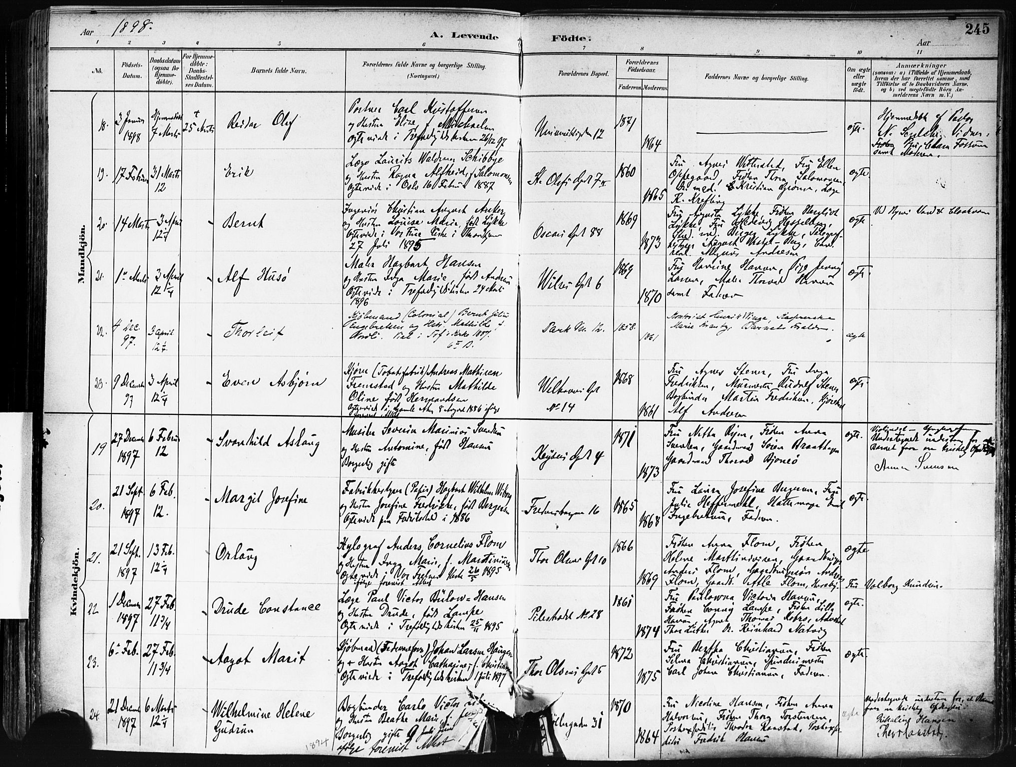 Trefoldighet prestekontor Kirkebøker, AV/SAO-A-10882/F/Fa/L0006: Ministerialbok nr. I 6, 1891-1899, s. 245