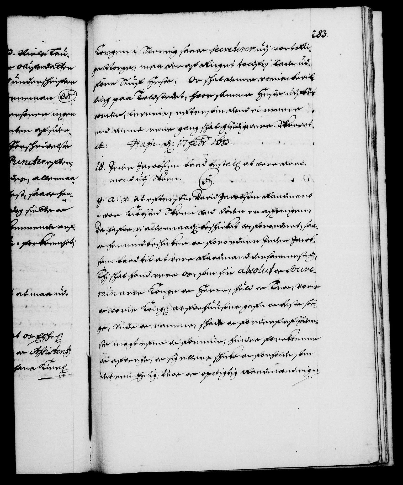 Danske Kanselli 1572-1799, AV/RA-EA-3023/F/Fc/Fca/Fcaa/L0013: Norske registre (mikrofilm), 1681-1684, s. 283a