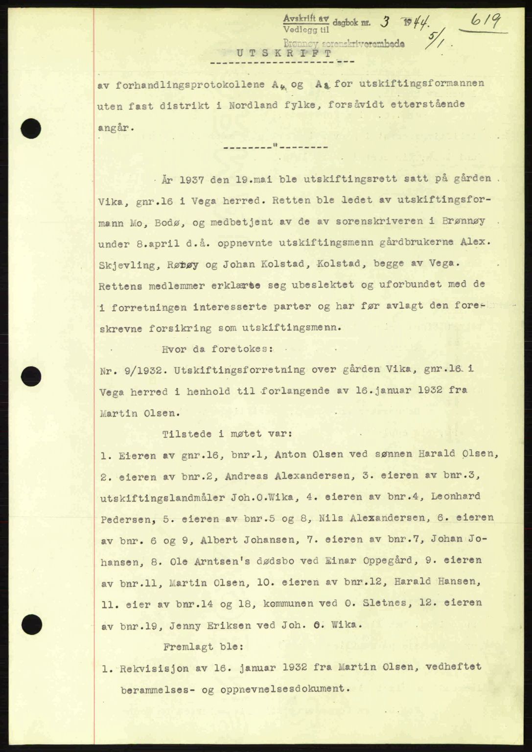 Brønnøy sorenskriveri, SAT/A-4170/1/2/2C: Pantebok nr. 23, 1943-1944, Dagboknr: 3/1944