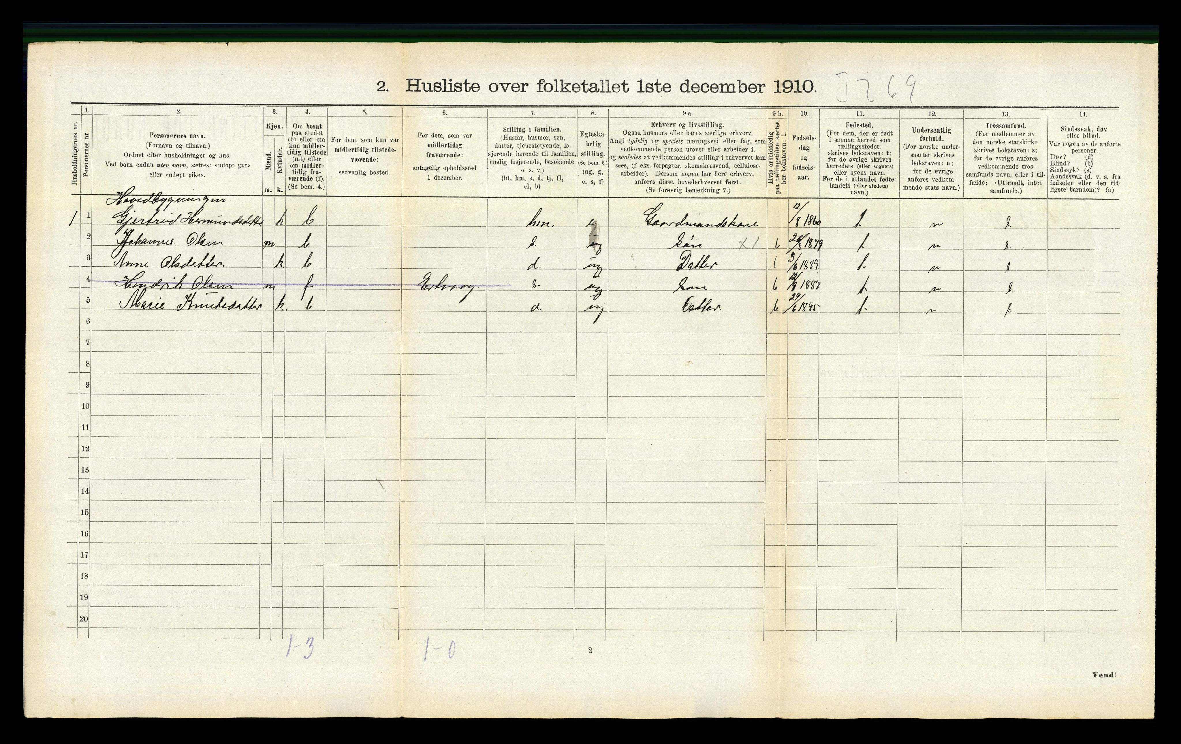 RA, Folketelling 1910 for 1569 Aure herred, 1910, s. 333