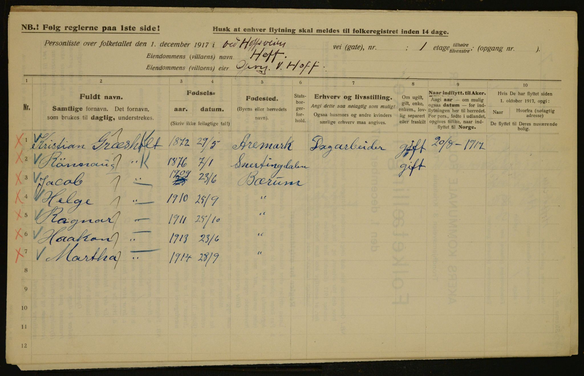 OBA, Kommunal folketelling 1.12.1917 for Aker, 1917, s. 4241