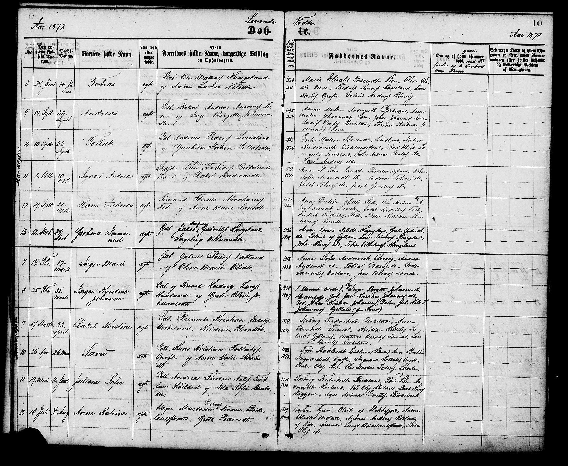 Kvinesdal sokneprestkontor, AV/SAK-1111-0026/F/Fa/Faa/L0003: Ministerialbok nr. A 3, 1877-1882, s. 10