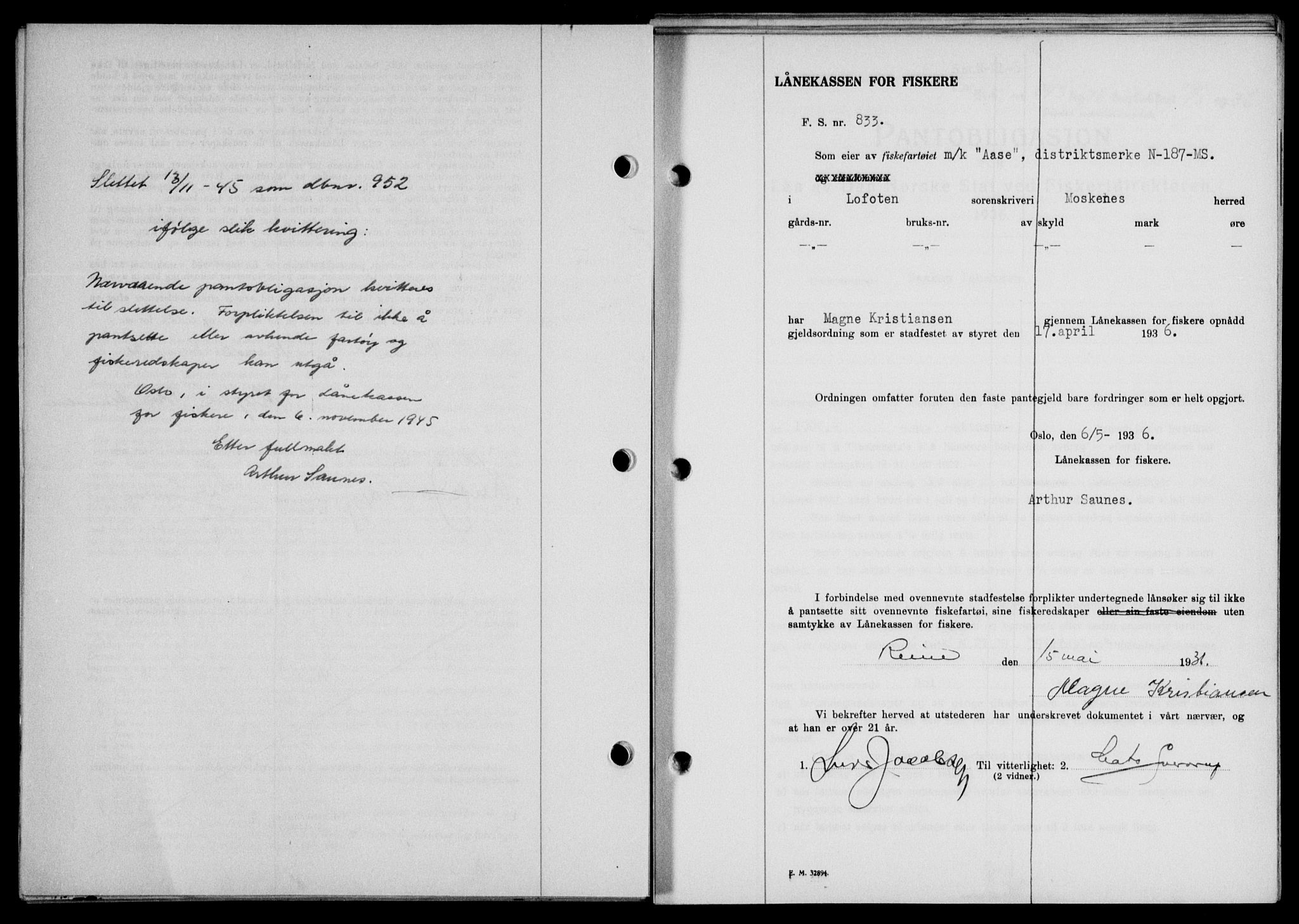 Lofoten sorenskriveri, SAT/A-0017/1/2/2C/L0033b: Pantebok nr. 33b, 1936-1936, Dagboknr: 840/1936