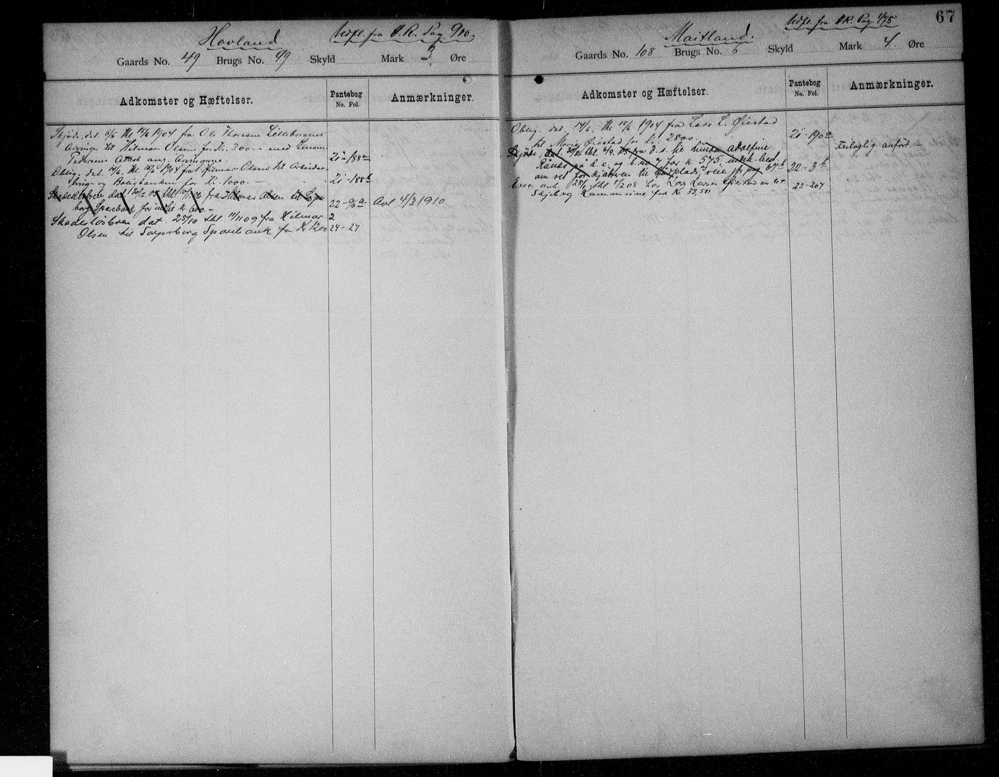 Idd og Marker sorenskriveri, AV/SAO-A-10283/G/Ga/Gac/L0003: Panteregister nr. II 3, 1894-1925, s. 67