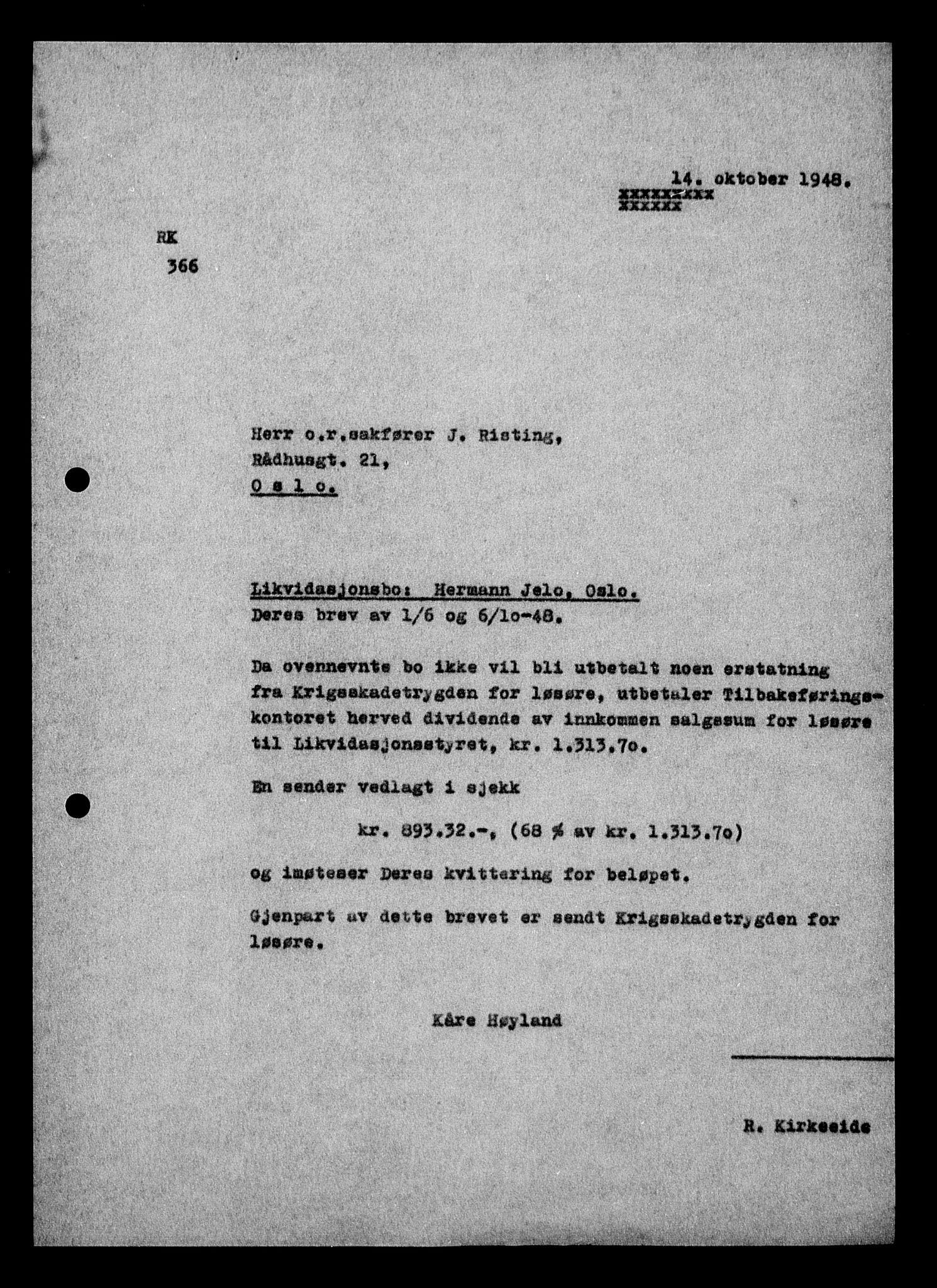 Justisdepartementet, Tilbakeføringskontoret for inndratte formuer, AV/RA-S-1564/H/Hc/Hcc/L0947: --, 1945-1947, s. 505