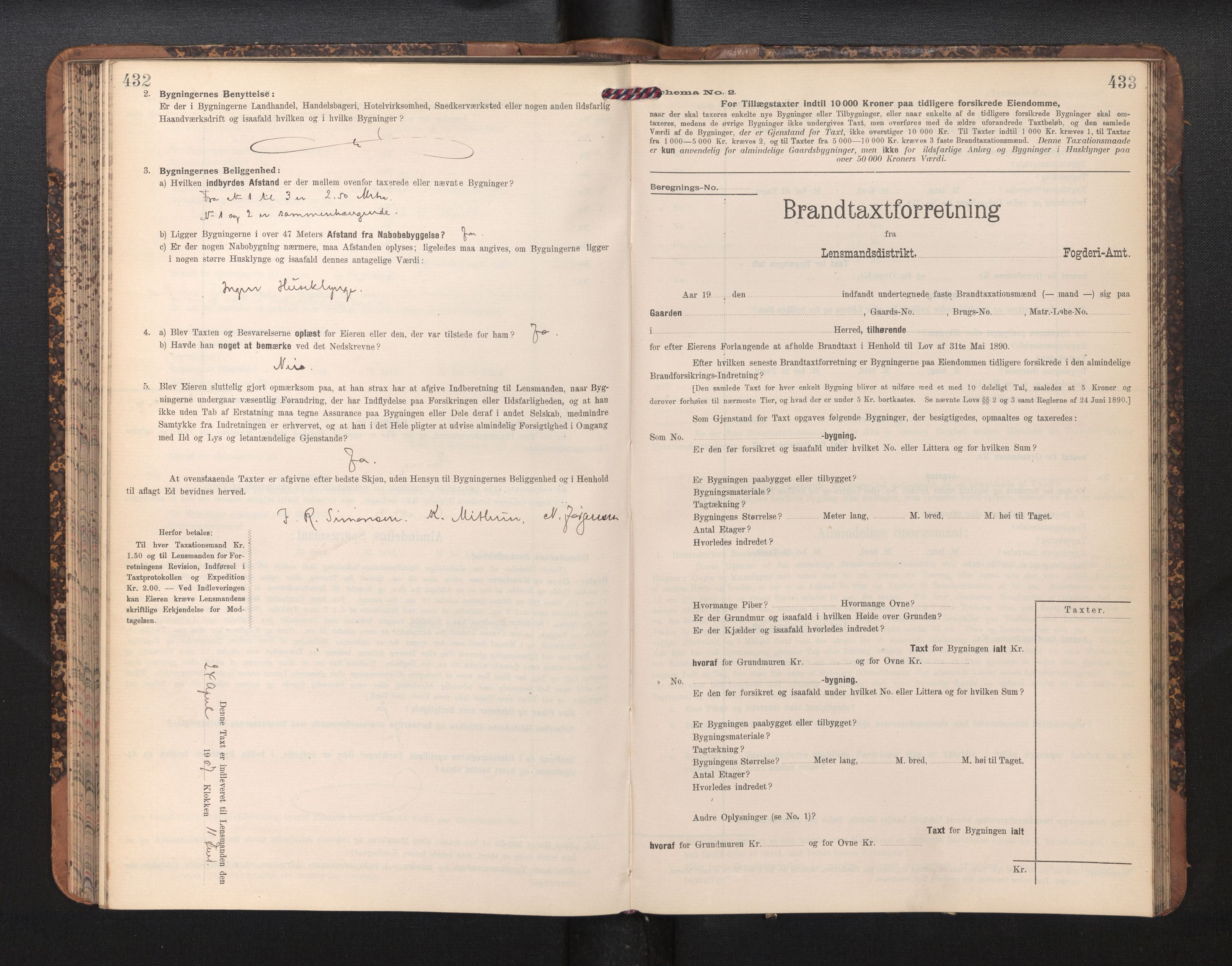 Lensmannen i Årstad, AV/SAB-A-36201/0012/L0014: Branntakstprotokoll,skjematakst, 1906-1907, s. 432-433