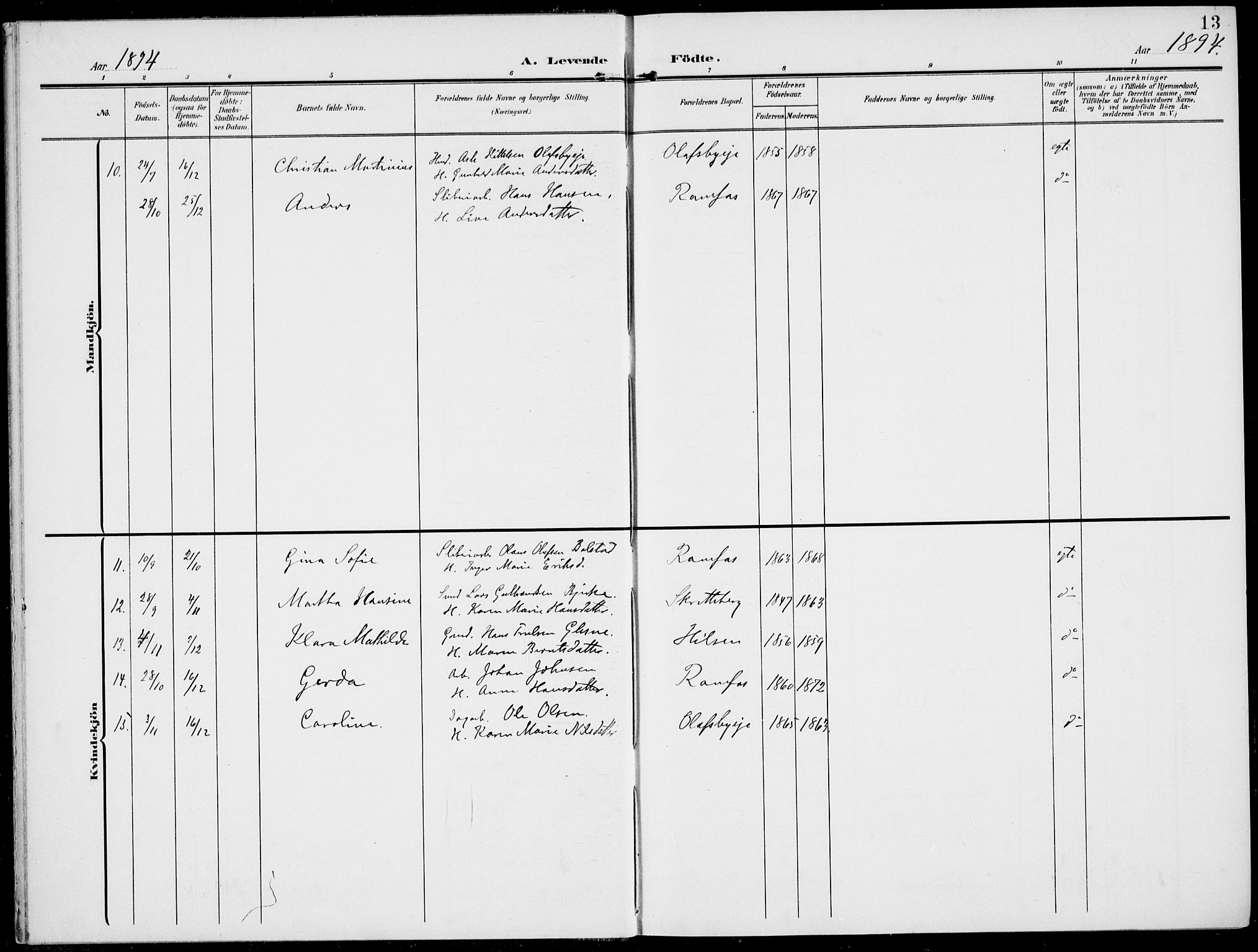 Modum kirkebøker, AV/SAKO-A-234/F/Fa/L0019: Ministerialbok nr. 19, 1890-1914, s. 13