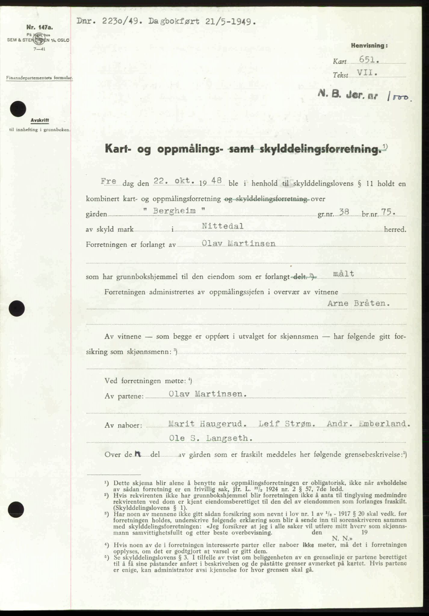 Nedre Romerike sorenskriveri, SAO/A-10469/G/Gb/Gbd/L0025: Pantebok nr. 25, 1949-1949, Dagboknr: 2230/1949