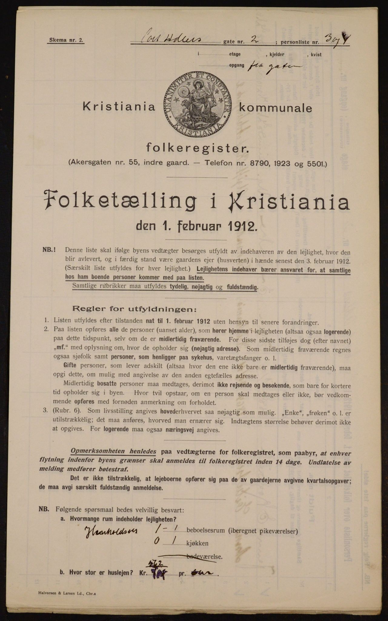 OBA, Kommunal folketelling 1.2.1912 for Kristiania, 1912, s. 13498