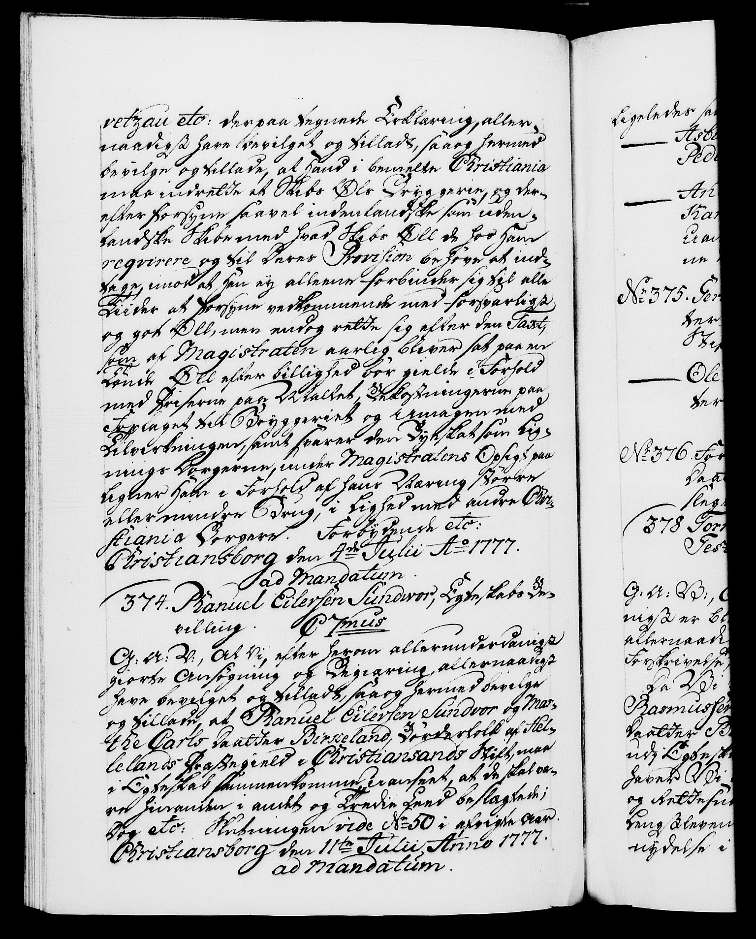 Danske Kanselli 1572-1799, RA/EA-3023/F/Fc/Fca/Fcaa/L0047: Norske registre, 1776-1778, s. 551b