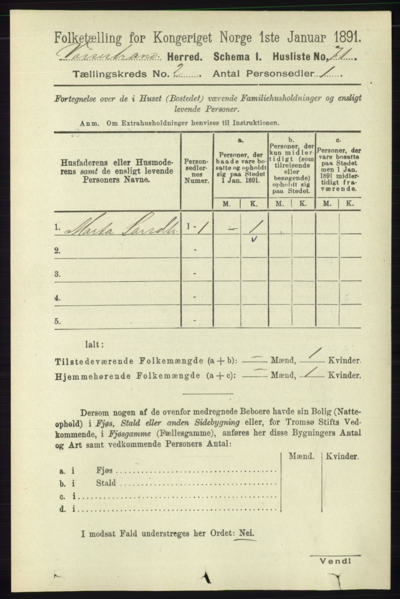 RA, Folketelling 1891 for 1236 Vossestrand herred, 1891, s. 712