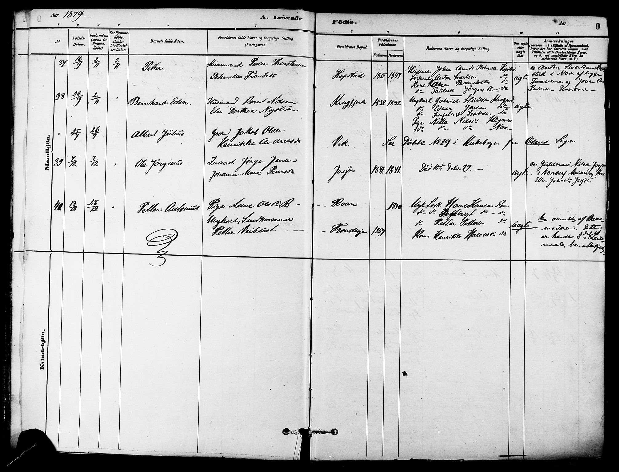 Ministerialprotokoller, klokkerbøker og fødselsregistre - Sør-Trøndelag, AV/SAT-A-1456/657/L0707: Ministerialbok nr. 657A08, 1879-1893, s. 9