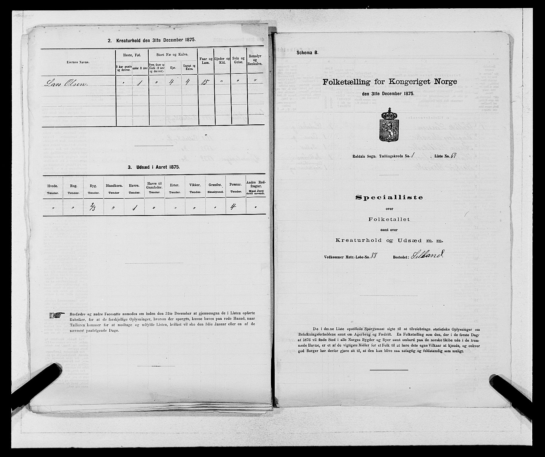 SAB, Folketelling 1875 for 1229P Røldal prestegjeld, 1875, s. 143