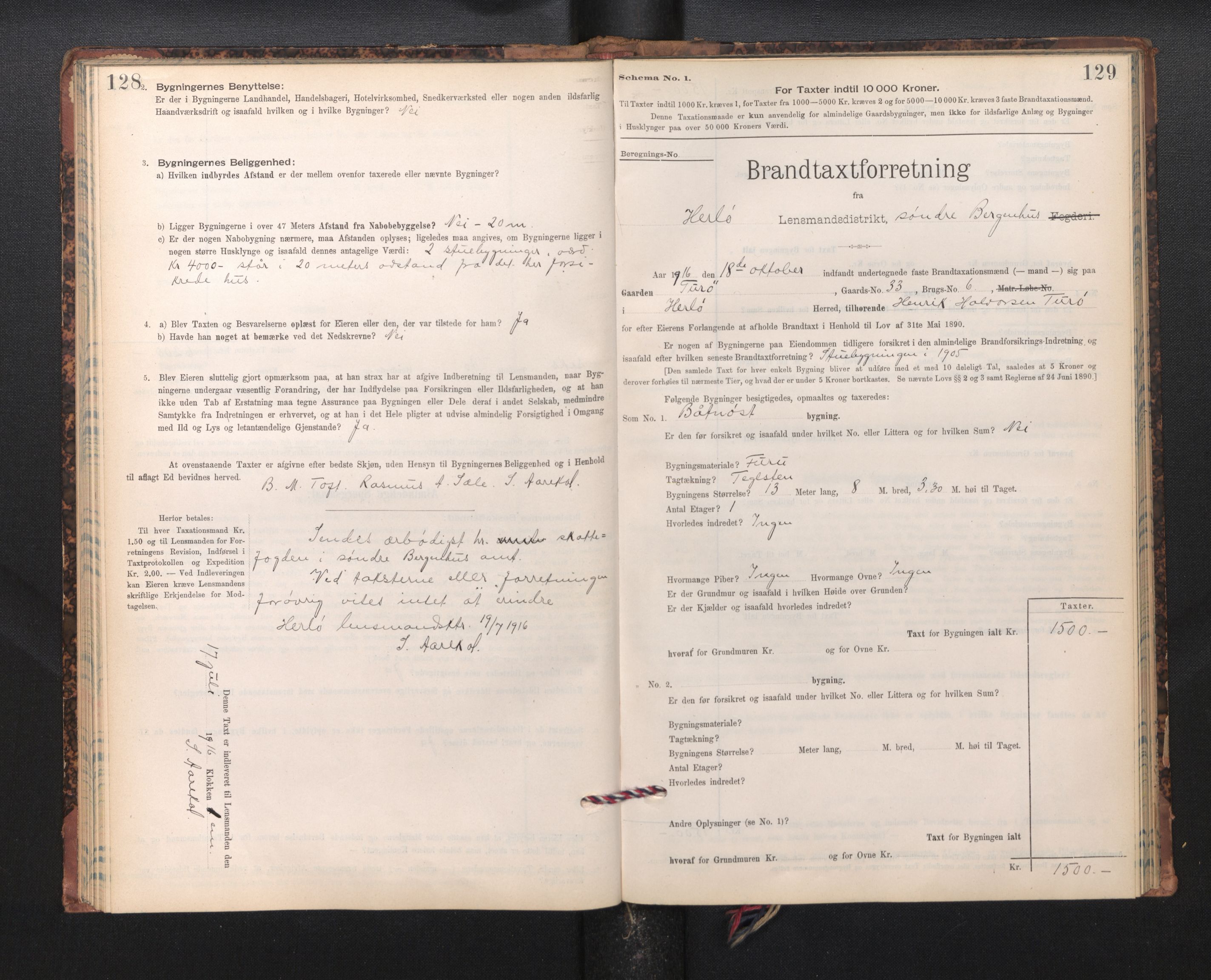 Lensmannen i Herdla, AV/SAB-A-32901/0012/L0003:  Branntakstprotokoll skjematakst, 1897-1916, s. 128-129