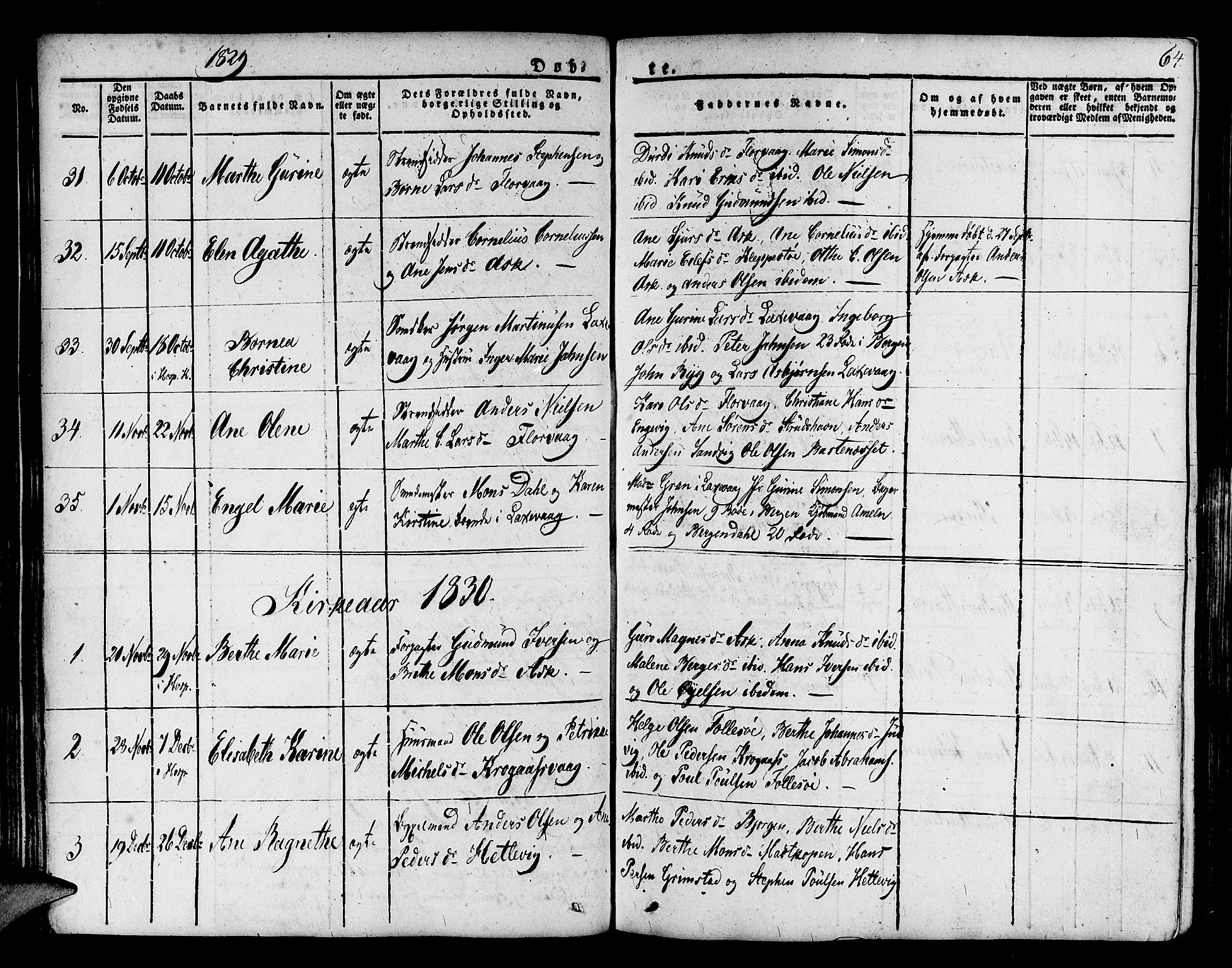 Askøy Sokneprestembete, AV/SAB-A-74101/H/Ha/Haa/Haaa/L0004: Ministerialbok nr. A 4, 1825-1845, s. 64