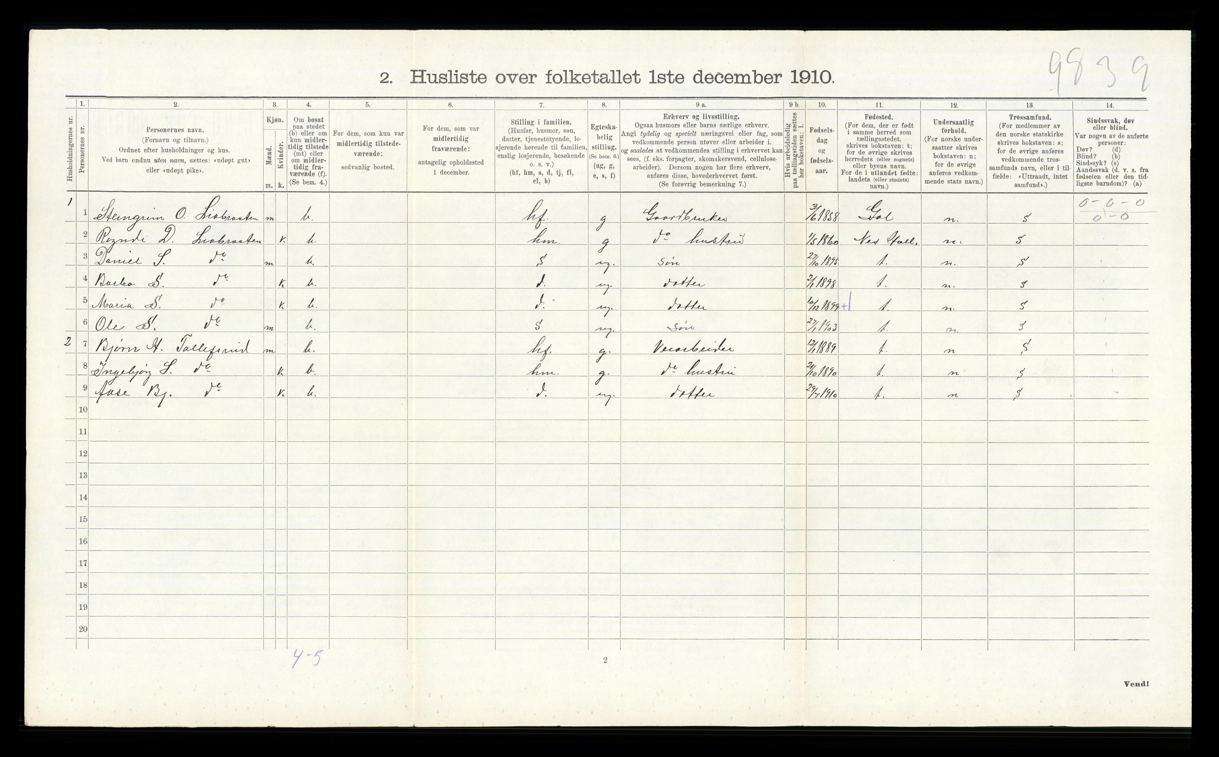 RA, Folketelling 1910 for 0615 Flå herred, 1910, s. 465