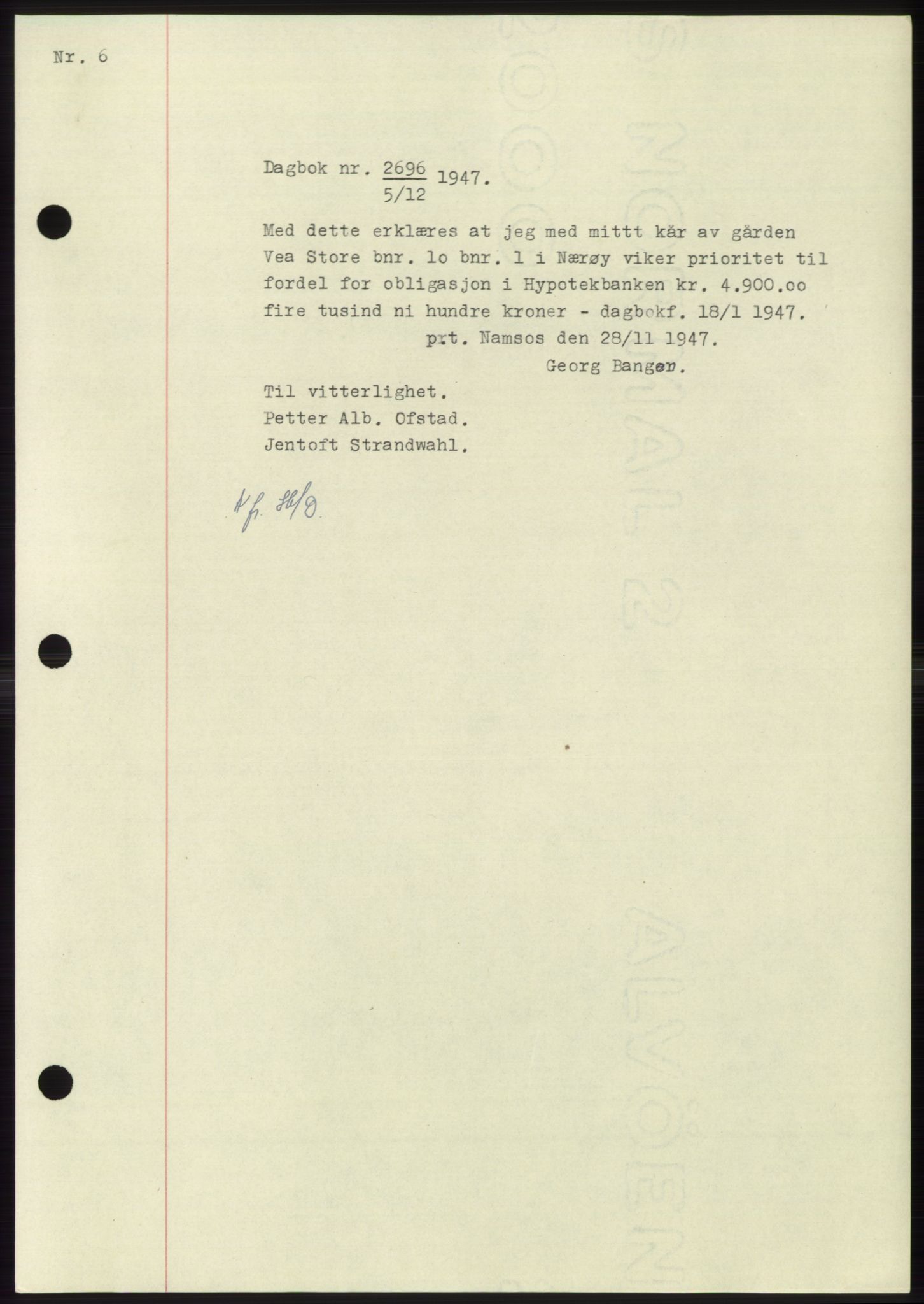 Namdal sorenskriveri, SAT/A-4133/1/2/2C: Pantebok nr. -, 1947-1948, Dagboknr: 2696/1947
