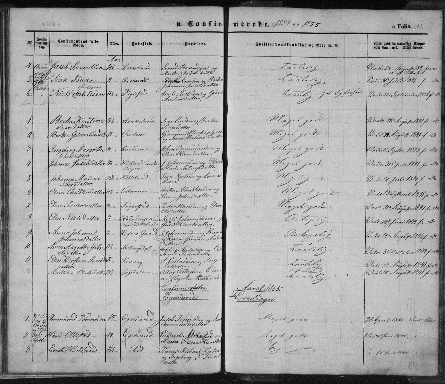 Eigersund sokneprestkontor, AV/SAST-A-101807/001/30/30BA/L0012: Ministerialbok nr. A 12.1, 1850-1865, s. 263
