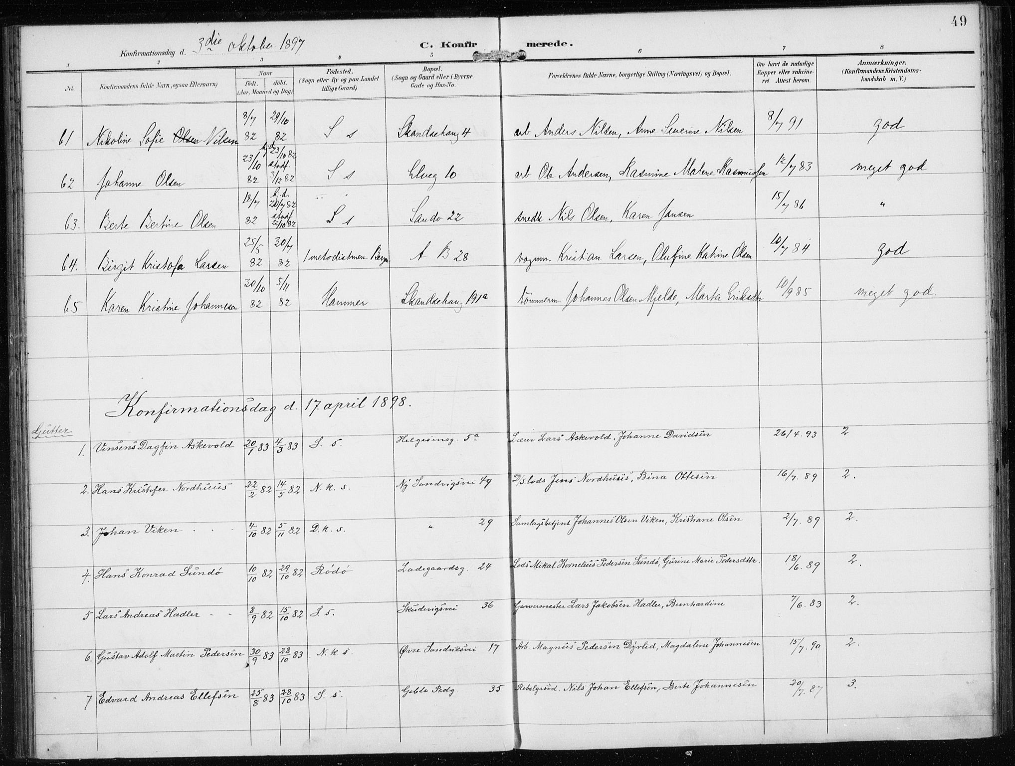 Sandviken Sokneprestembete, AV/SAB-A-77601/H/Ha/L0010: Ministerialbok nr. C 1, 1895-1905, s. 49