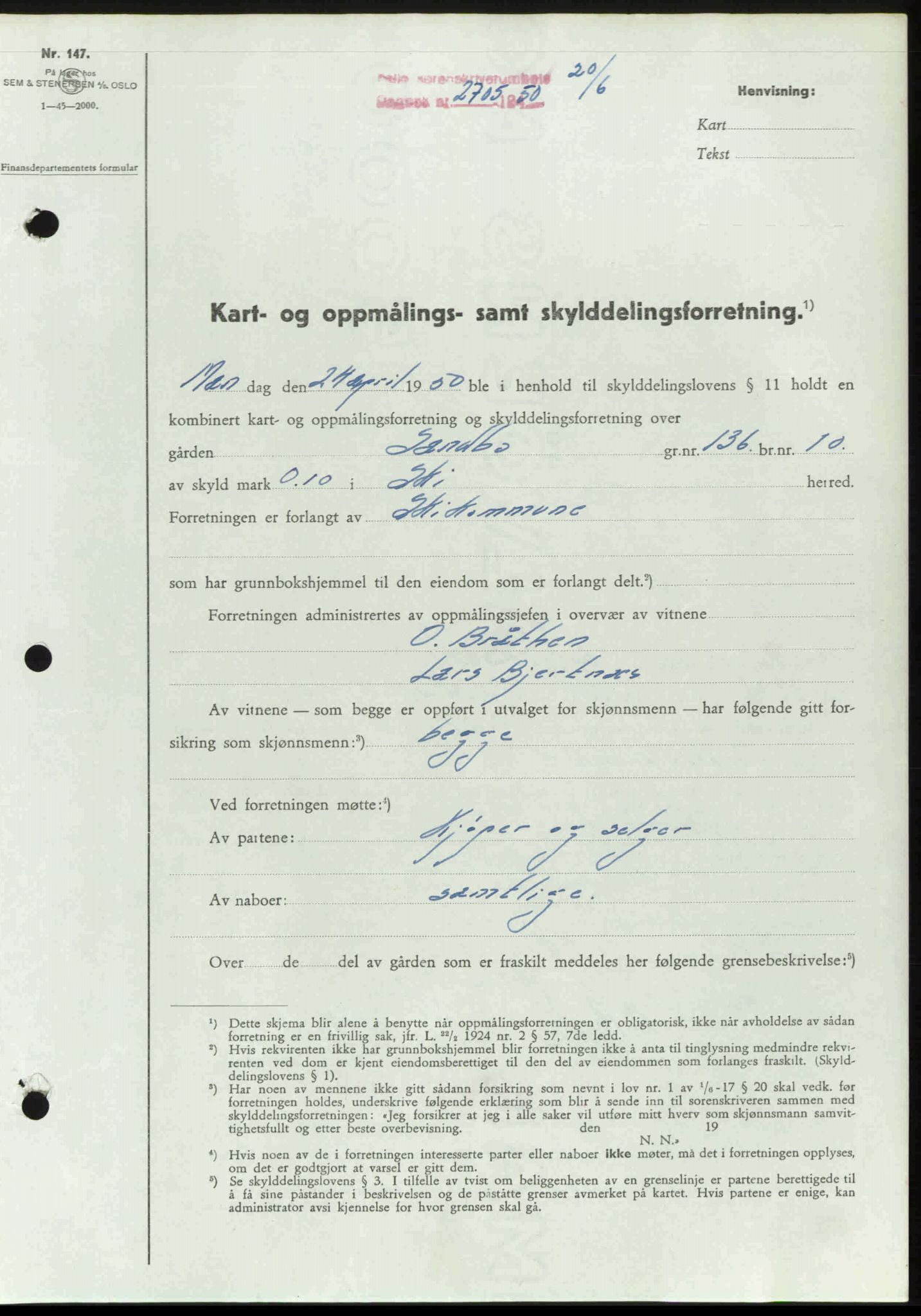 Follo sorenskriveri, SAO/A-10274/G/Ga/Gaa/L0092: Pantebok nr. I 92, 1950-1950, Dagboknr: 2705/1950