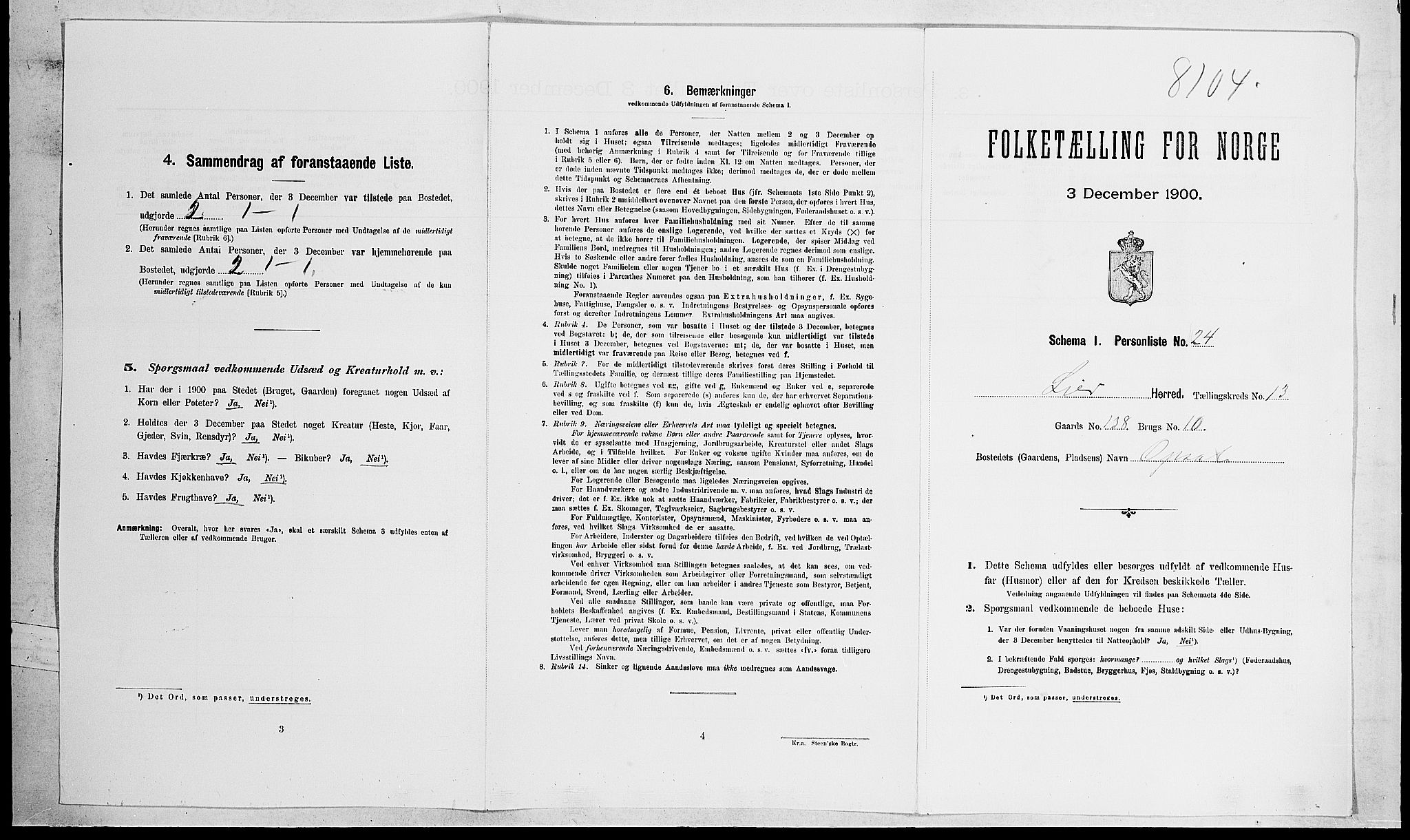 RA, Folketelling 1900 for 0626 Lier herred, 1900, s. 2160