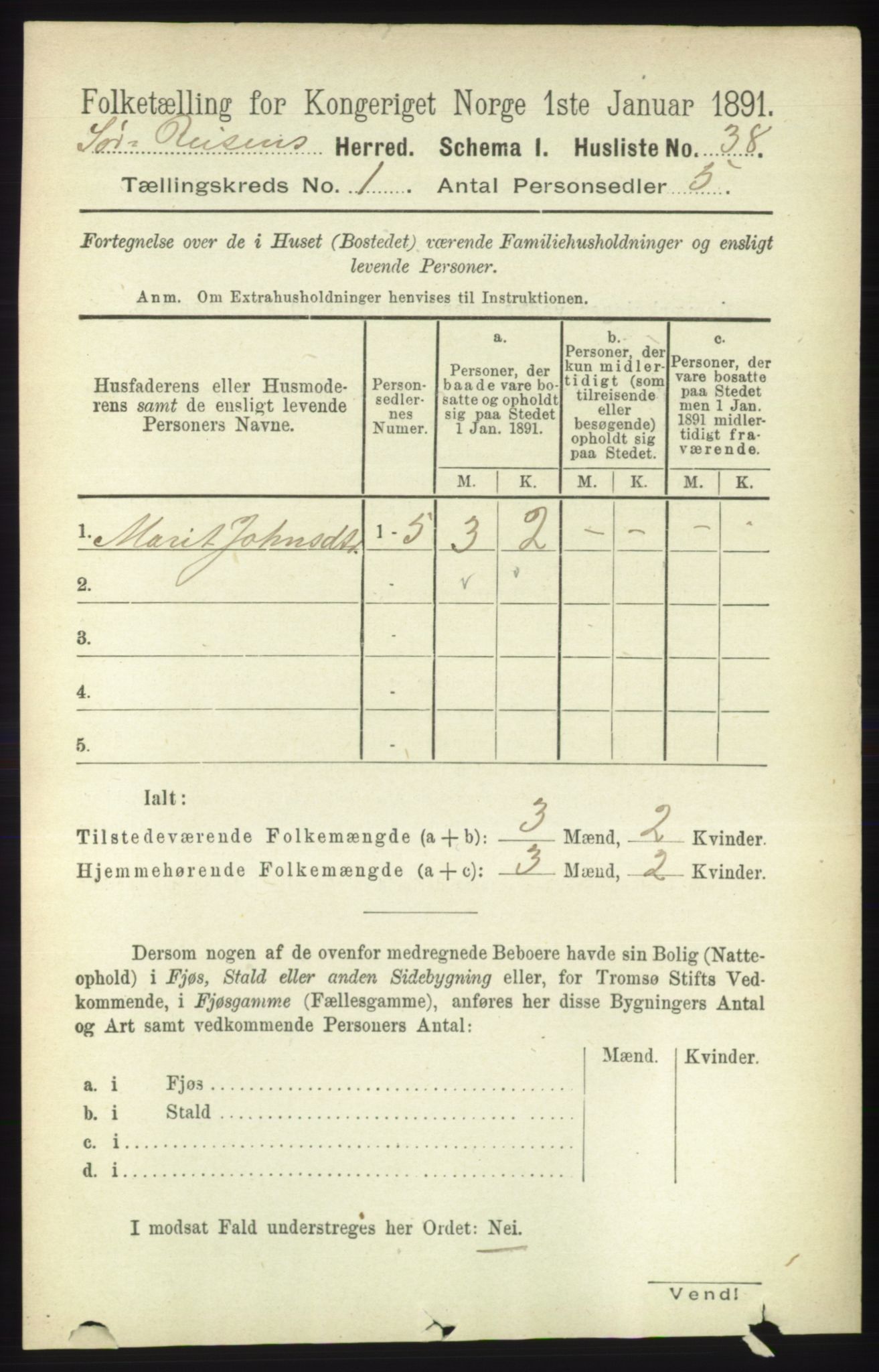 RA, Folketelling 1891 for 1925 Sørreisa herred, 1891, s. 56