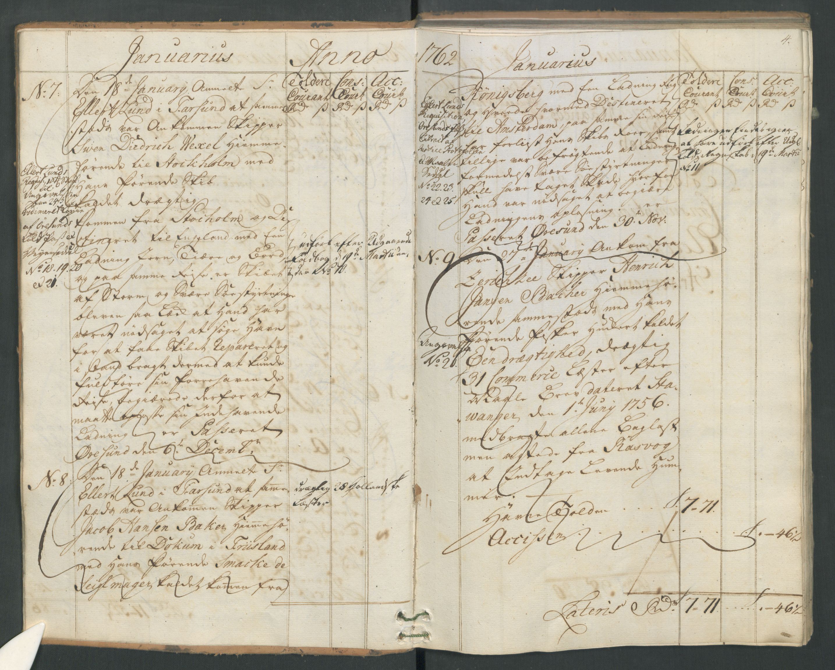 Generaltollkammeret, tollregnskaper, AV/RA-EA-5490/R19/L0021a/0001: Tollregnskaper Flekkefjord / Inngående hovedtollbok, 1762, s. 3b-4a