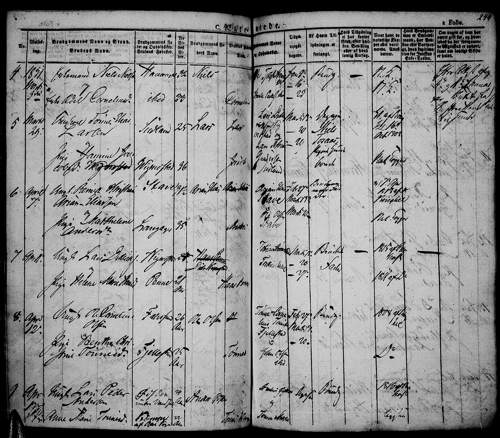 Lista sokneprestkontor, AV/SAK-1111-0027/F/Fa/L0008: Ministerialbok nr. A 8, 1823-1835, s. 244