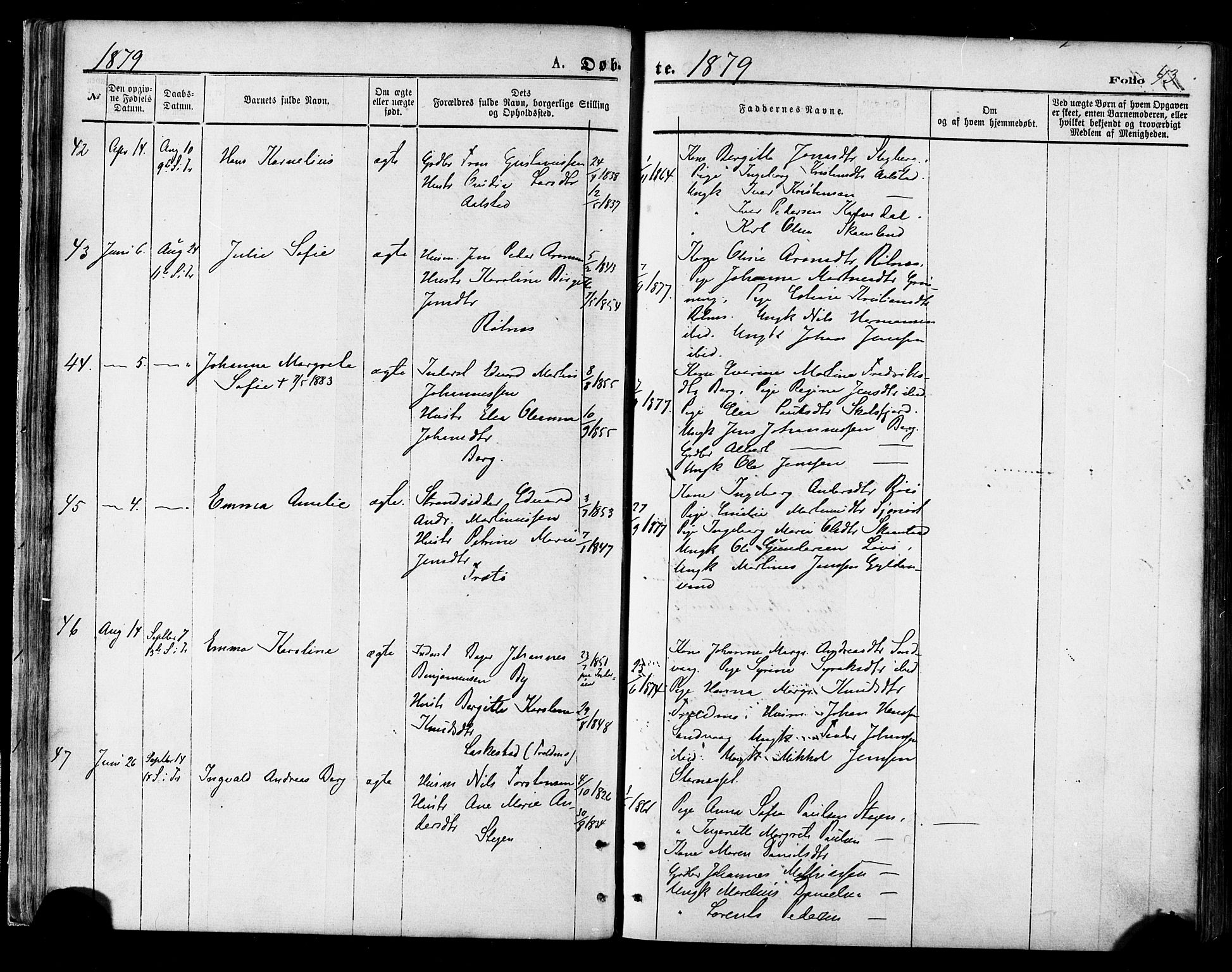 Ministerialprotokoller, klokkerbøker og fødselsregistre - Nordland, AV/SAT-A-1459/855/L0802: Ministerialbok nr. 855A10, 1875-1886, s. 43