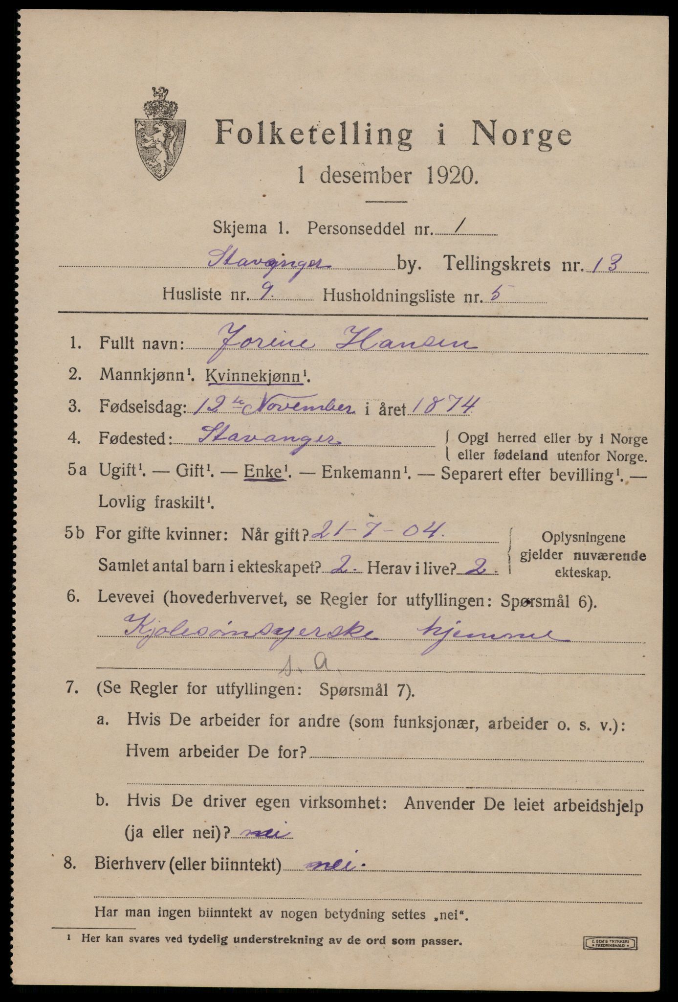 SAST, Folketelling 1920 for 1103 Stavanger kjøpstad, 1920, s. 57862