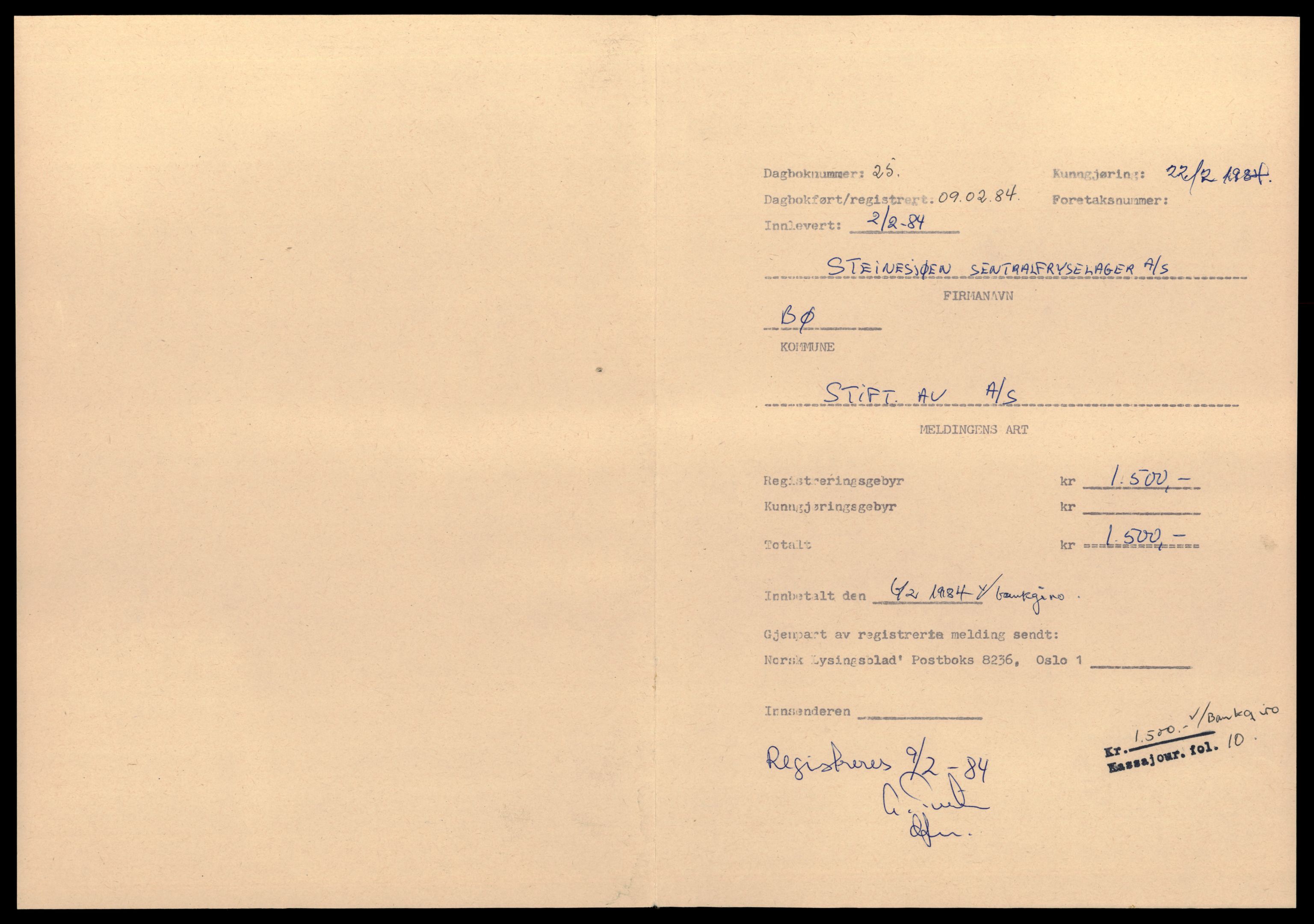 Vesterålen sorenskriveri, SAT/A-4180/4/J/Jd/Jde/L0018: Bilag. Aksjeselskap, S, 1944-1990, s. 1